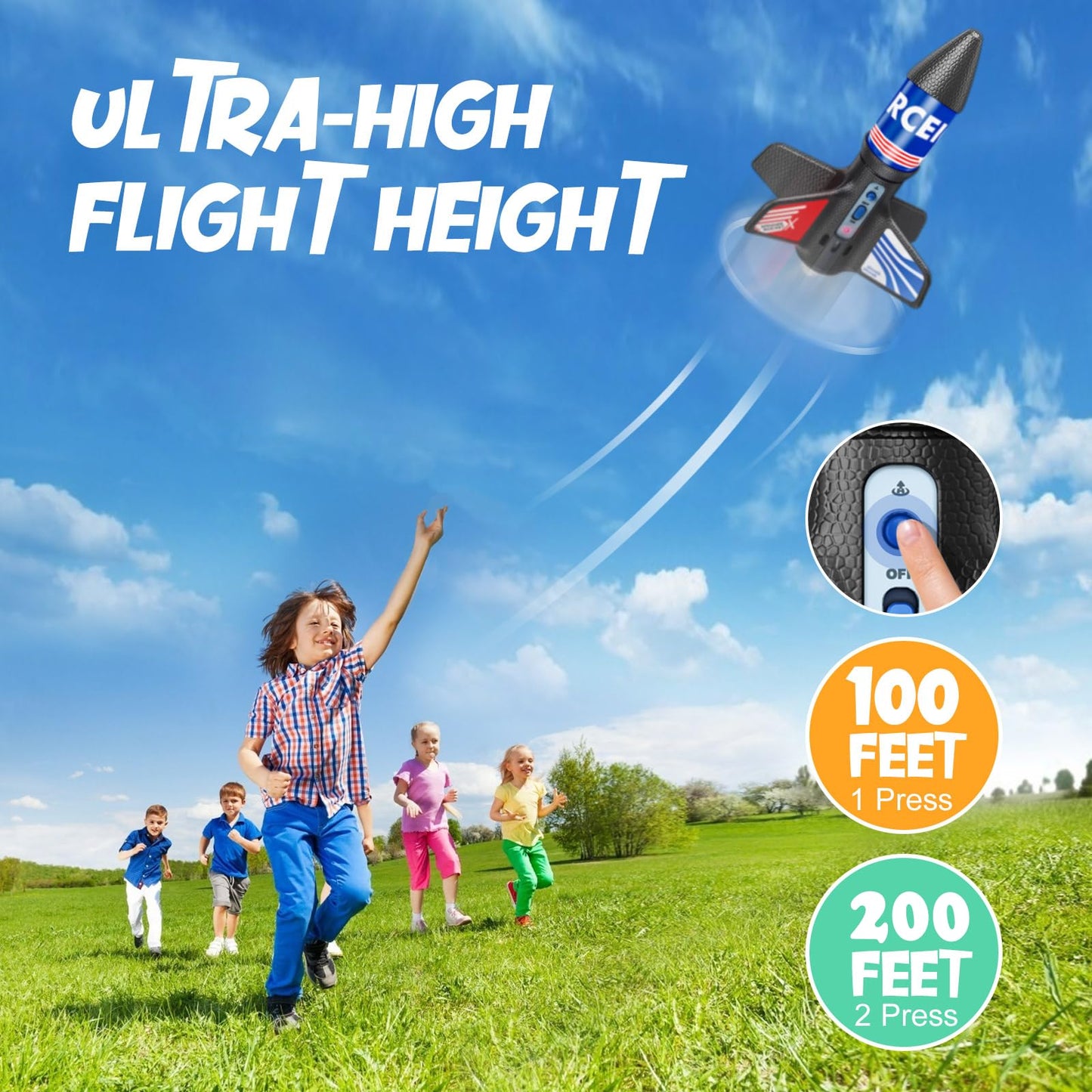Rceico Rocket Launcher: 200 ft Altitude, Night Lights, 3S Delay | Outdoor Toy for 8–13