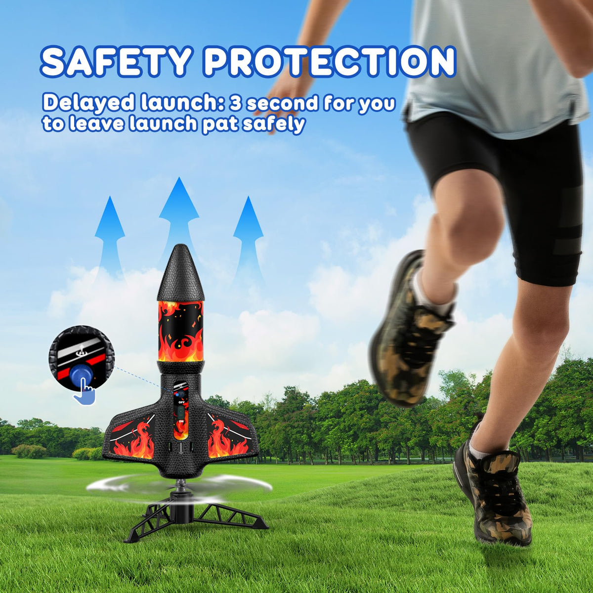 Rceico Rocket Launcher – Up to 170 ft Altitude Outdoor Rocket Kit with Night Lights, Rechargeable Launch Set for Kids 8-12