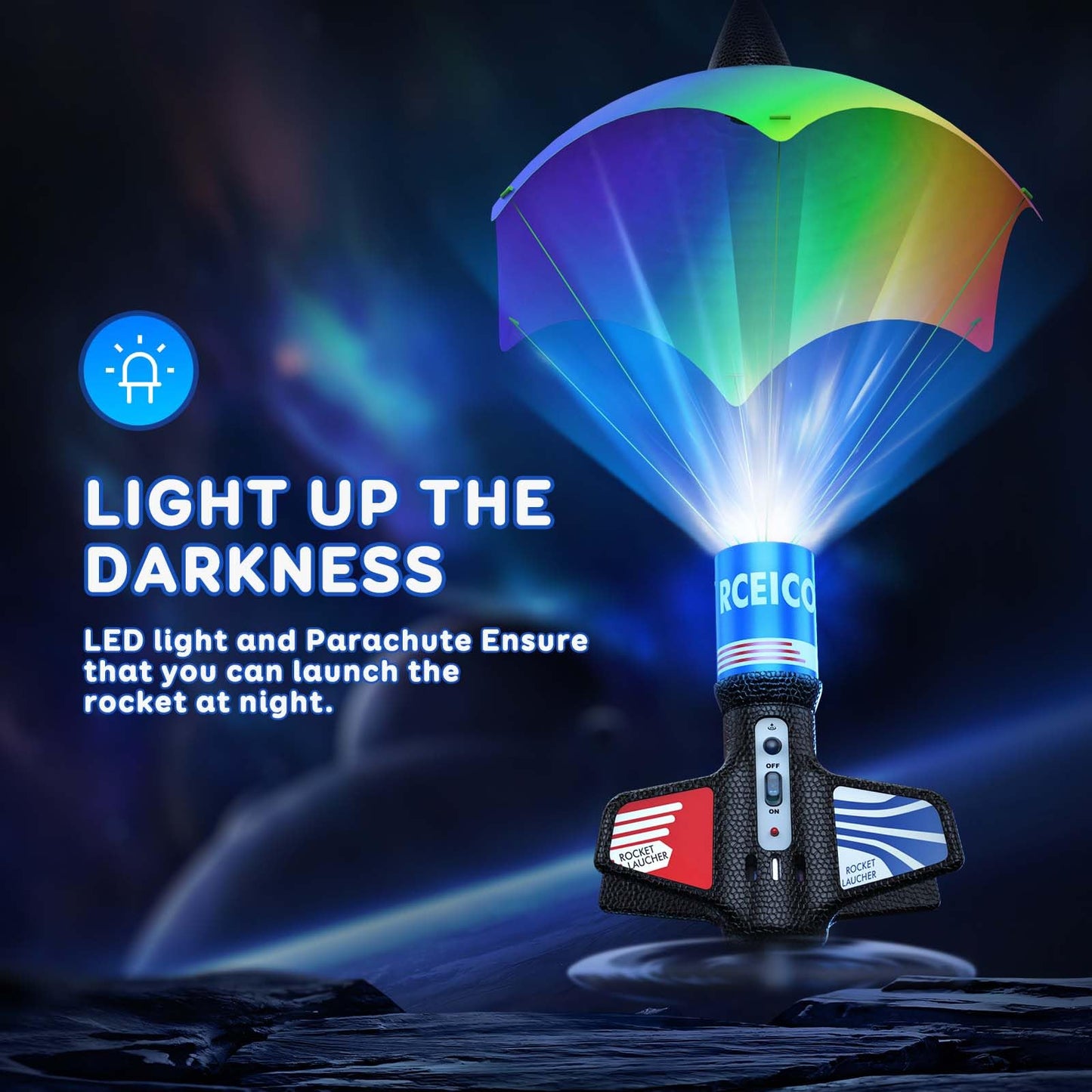 Rceico Rocket Launcher: 200 ft Altitude, Night Lights, 3S Delay | Outdoor Toy for 8–13
