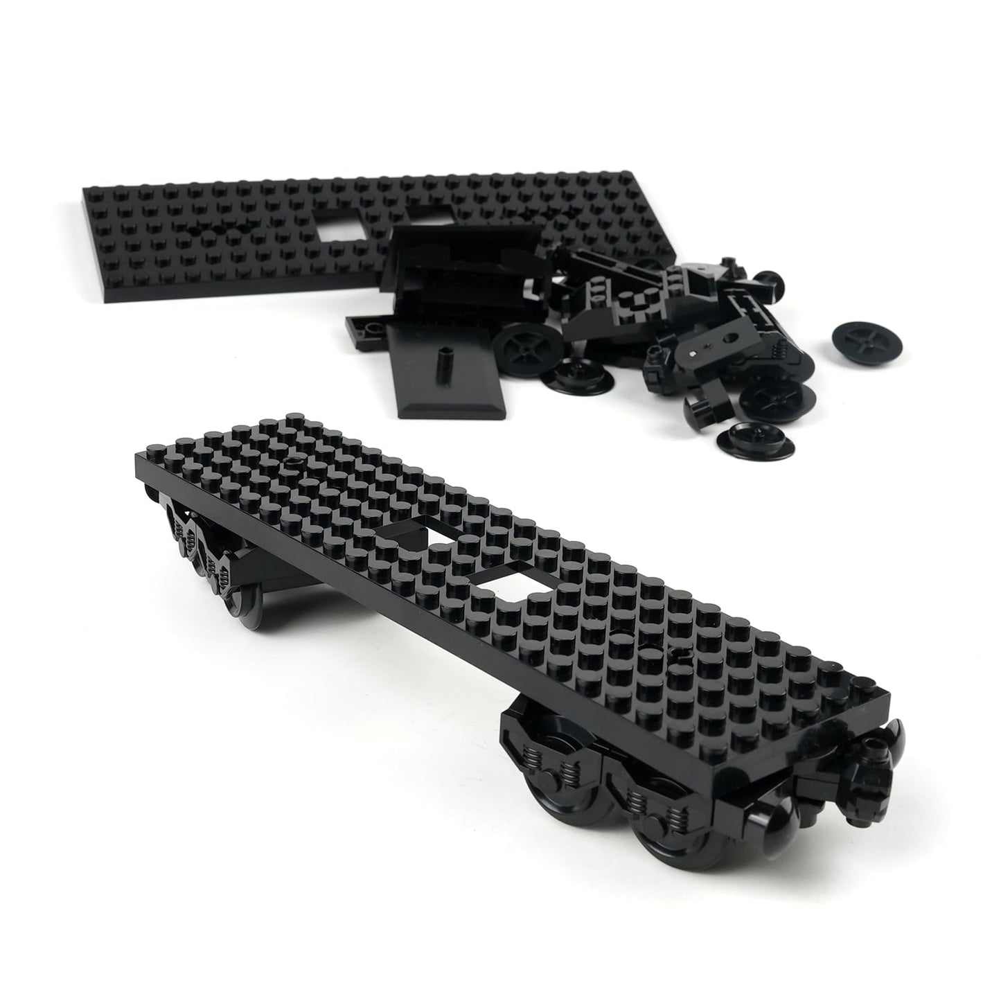 RCmall MOC City Creative Building Set – Train Base Wheels, Low-Loader Truck & Railway Tracks DIY Kit (2 PCS)