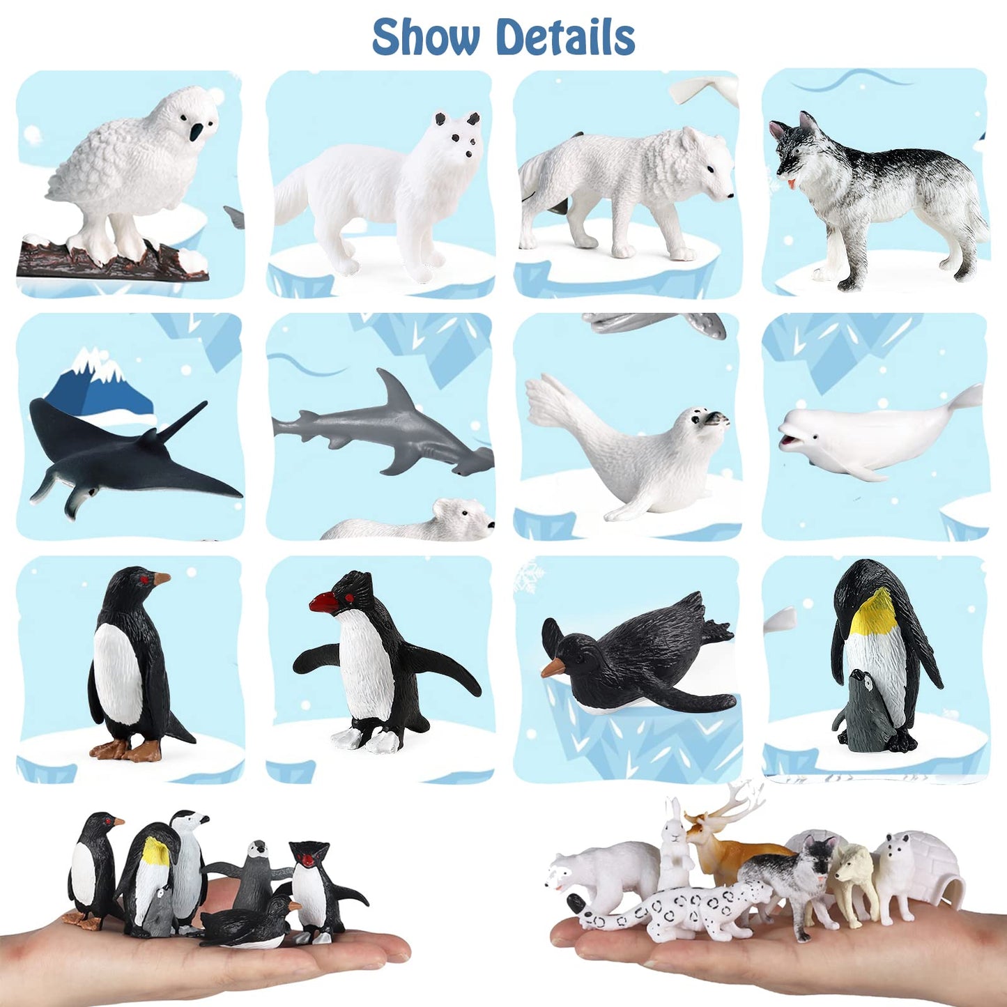 RCOMG 26pcs Arctic Animal Figurines — Realistic Polar Bear, Caribou, Penguin & Arctic Wolf | Educational Mini Figures