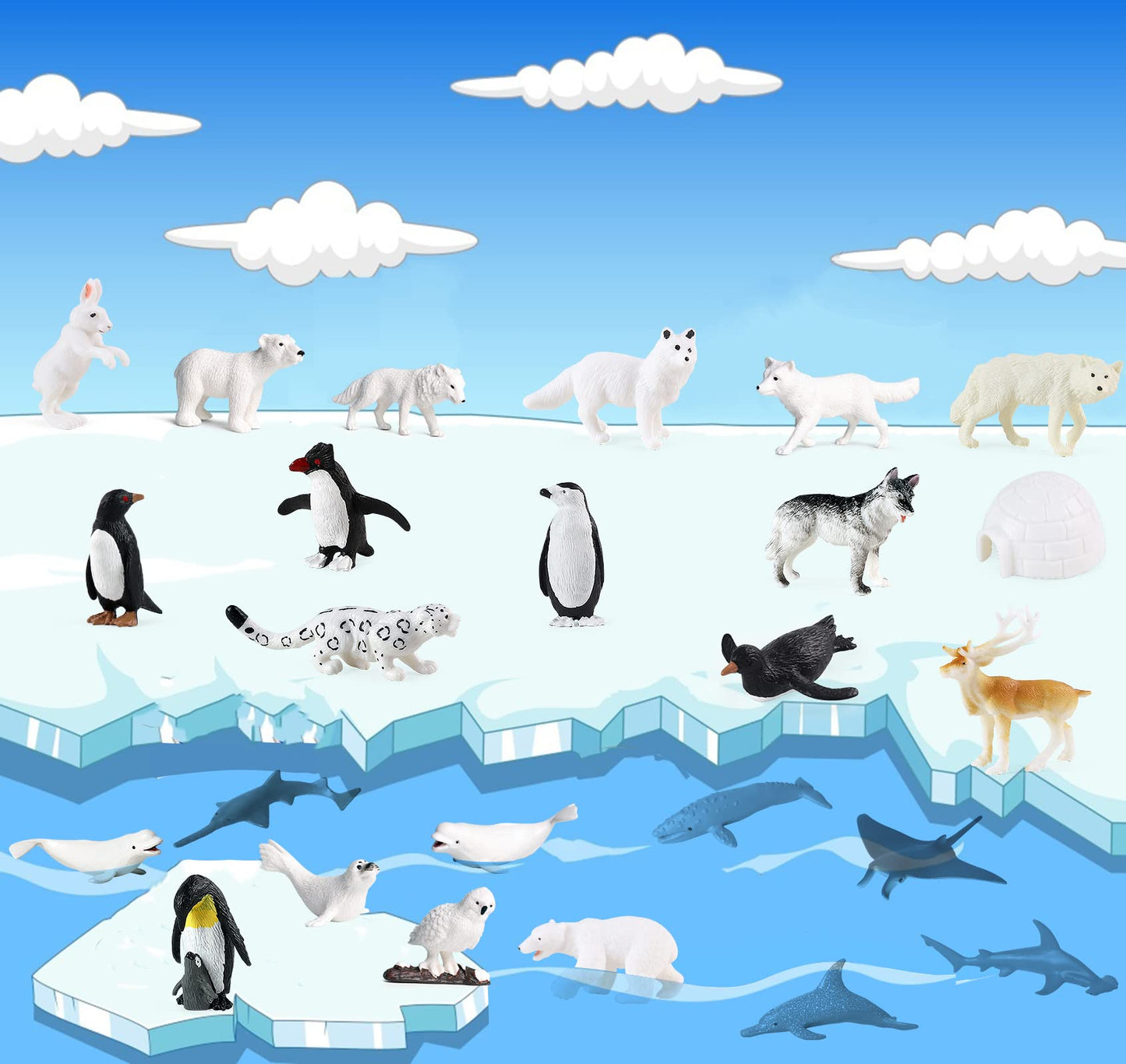 RCOMG 26pcs Arctic Animal Figurines — Realistic Polar Bear, Caribou, Penguin & Arctic Wolf | Educational Mini Figures