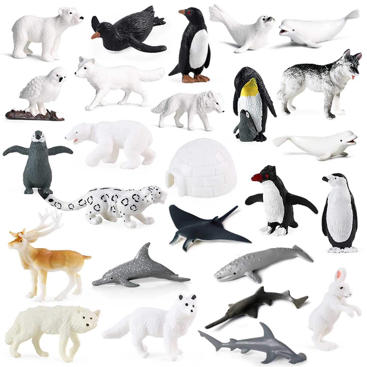 RCOMG 26pcs Arctic Animal Figurines — Realistic Polar Bear, Caribou, Penguin & Arctic Wolf | Educational Mini Figures