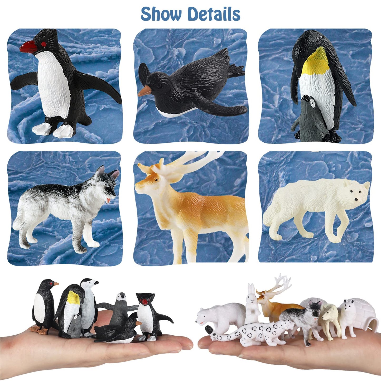 RCOMG Arctic Animals Figures – 14-Piece Mini Polar Animal Toy Set