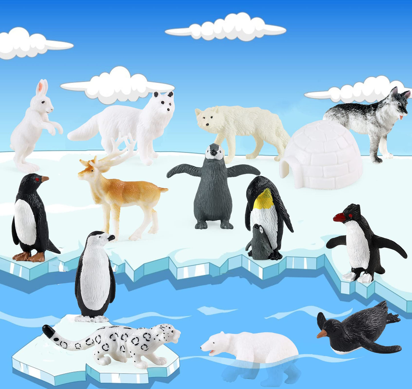 RCOMG Arctic Animals Figures – 14-Piece Mini Polar Animal Toy Set