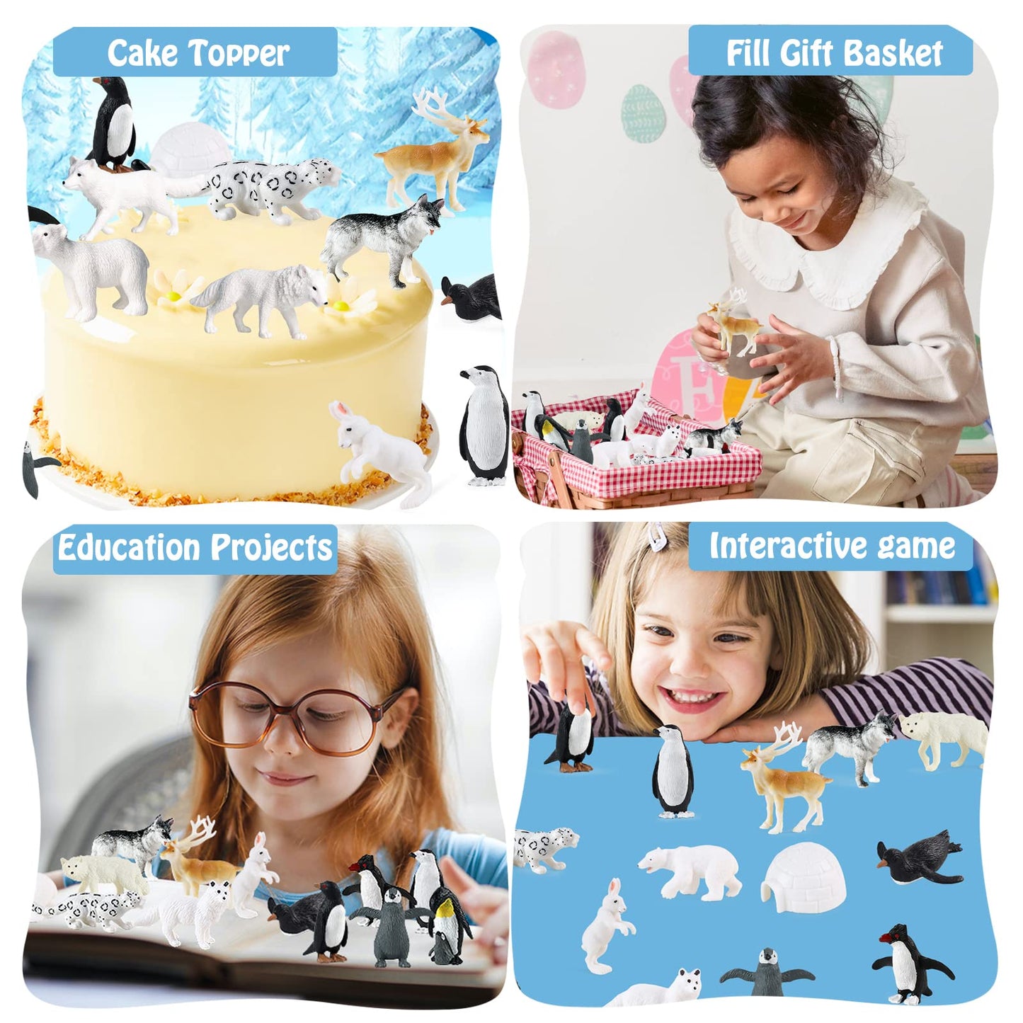 RCOMG Arctic Animals Figures – 14-Piece Mini Polar Animal Toy Set