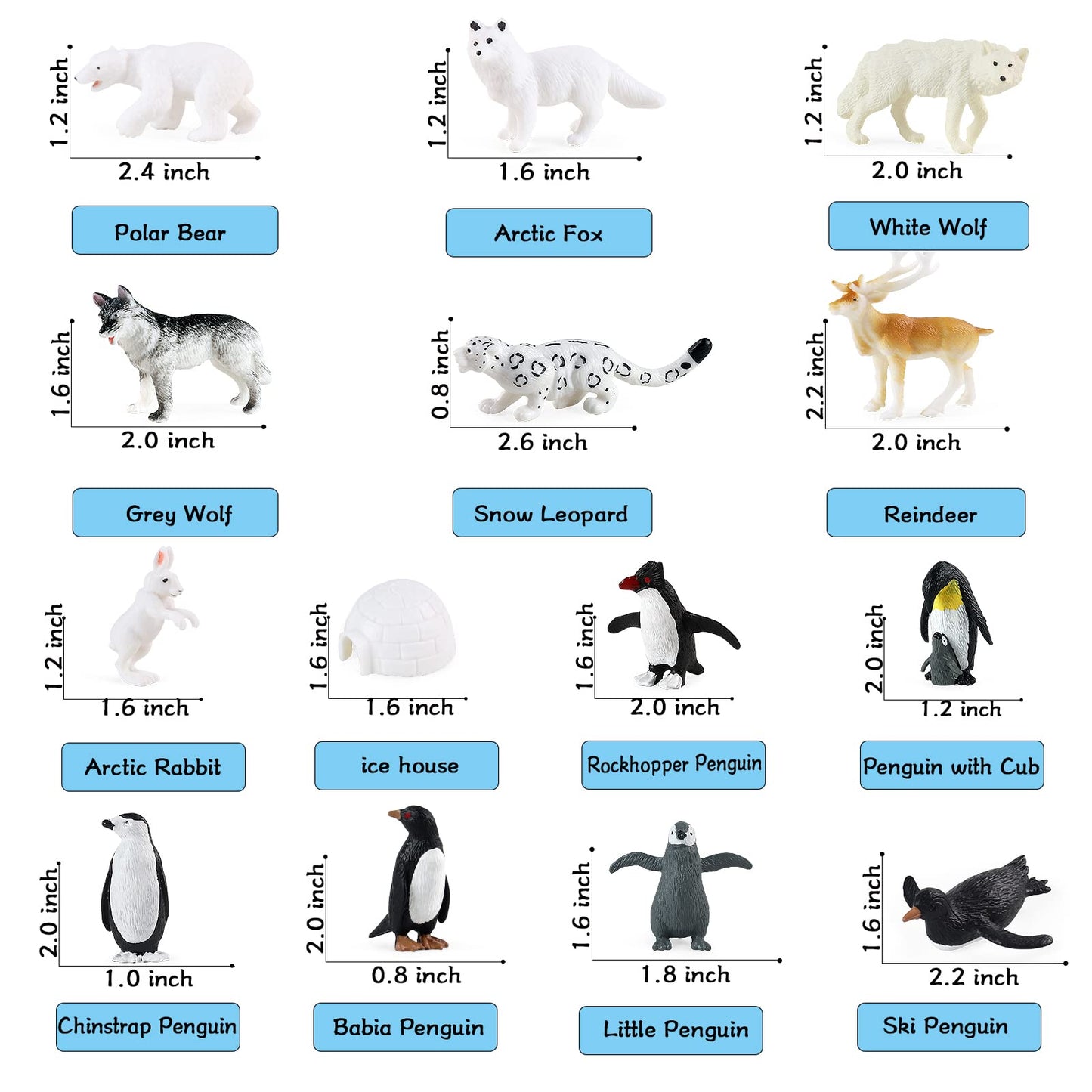 RCOMG Arctic Animals Figures – 14-Piece Mini Polar Animal Toy Set