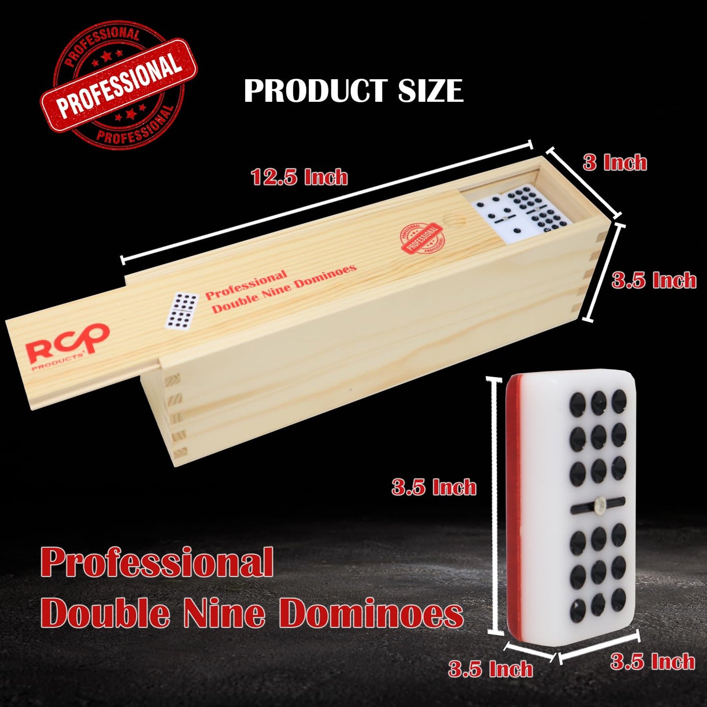 RCP PRODUCTS Double Nine Dominoes Set – 55 High-Gloss Tiles in Walnut Box