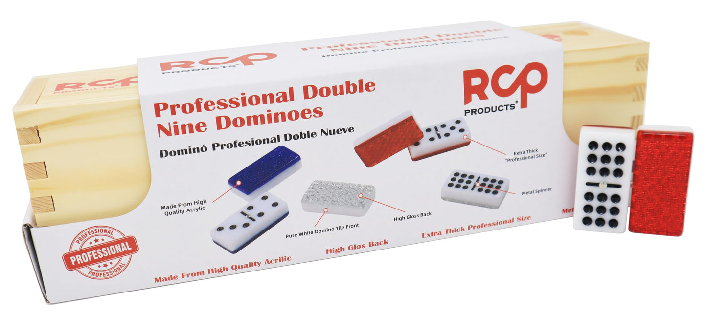 RCP PRODUCTS Double Nine Dominoes Set – 55 High-Gloss Tiles in Walnut Box