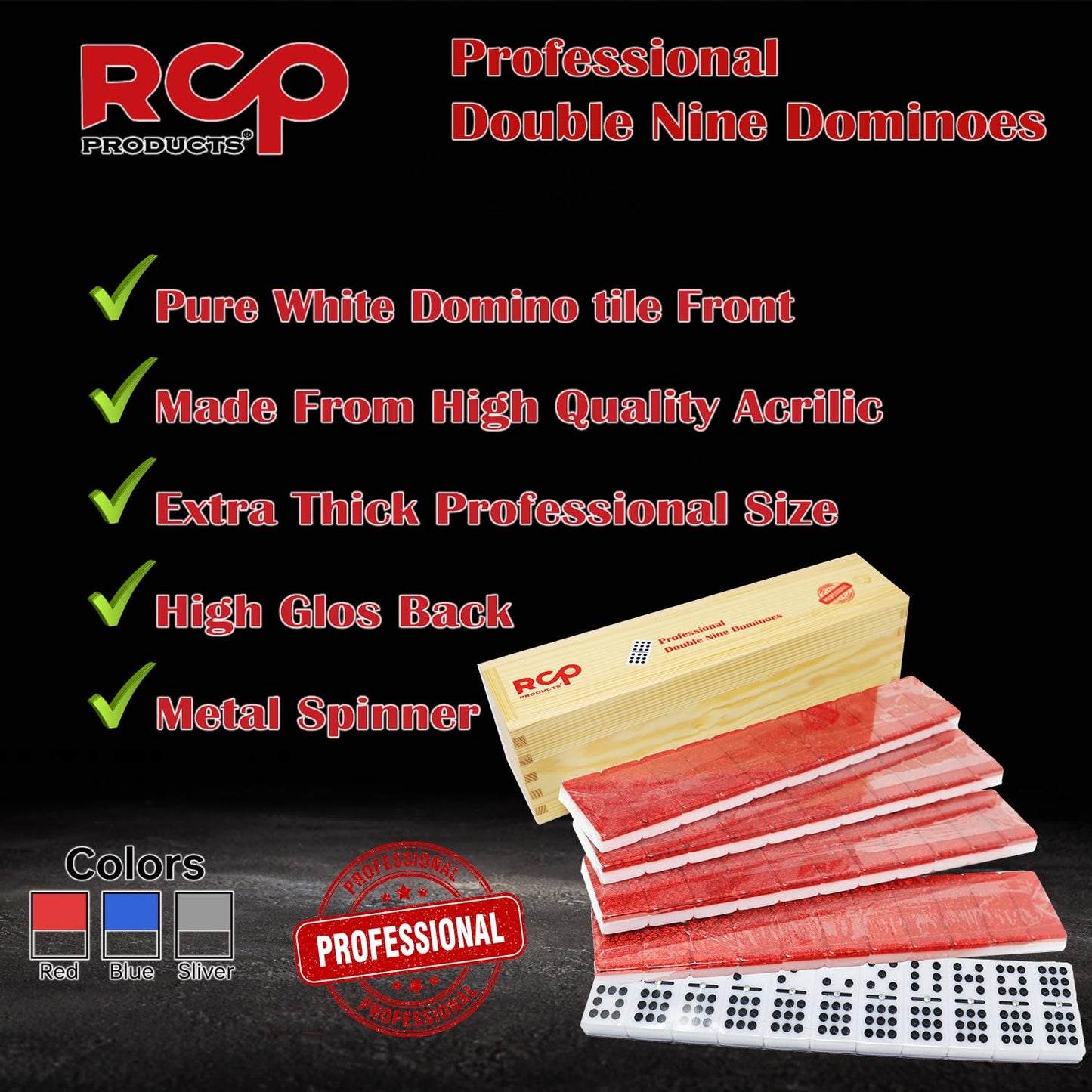 RCP PRODUCTS Double Nine Dominoes Set – 55 High-Gloss Tiles in Walnut Box