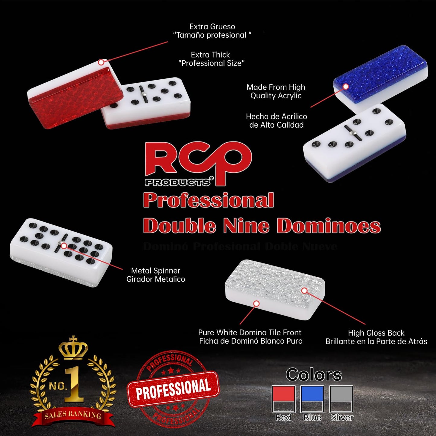 RCP PRODUCTS Double Nine Dominoes Set – 55 High-Gloss Tiles in Walnut Box