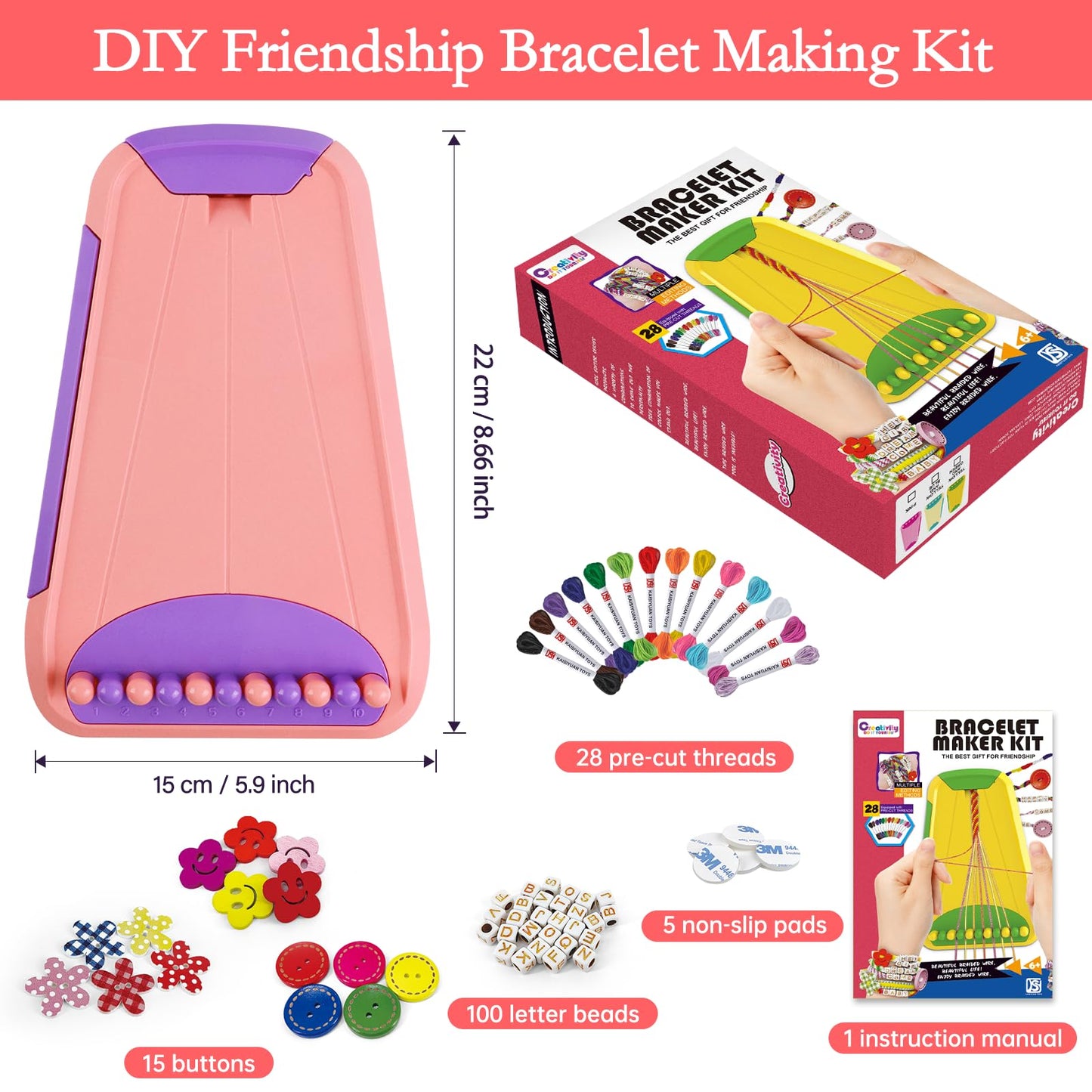 Rdfmy Friendship Bracelet Making Kit for Girls – Pink & Purple String Art Set (Ages 8-12)