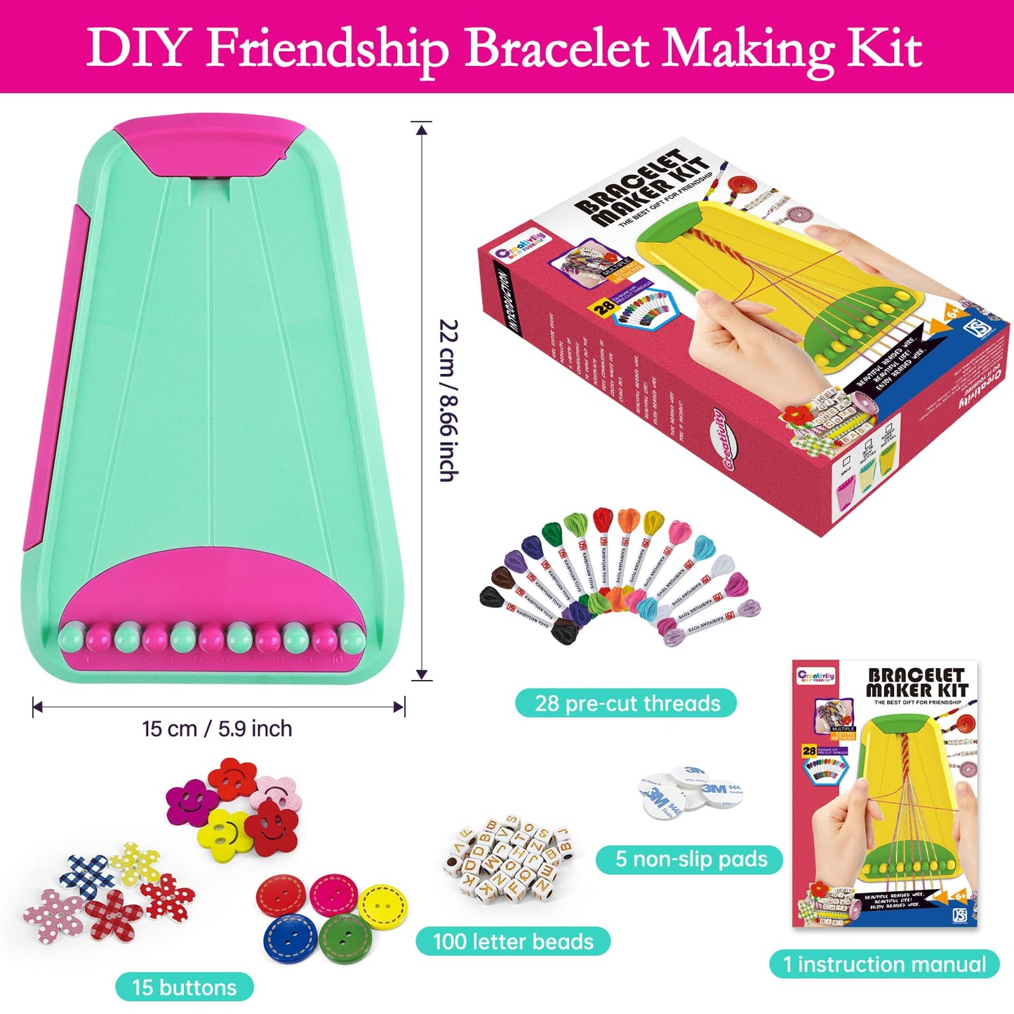 Rdfmy Friendship Bracelet Making Kit for Girls – Creative DIY Bracelet Kit for Kids 8-12 (Green)