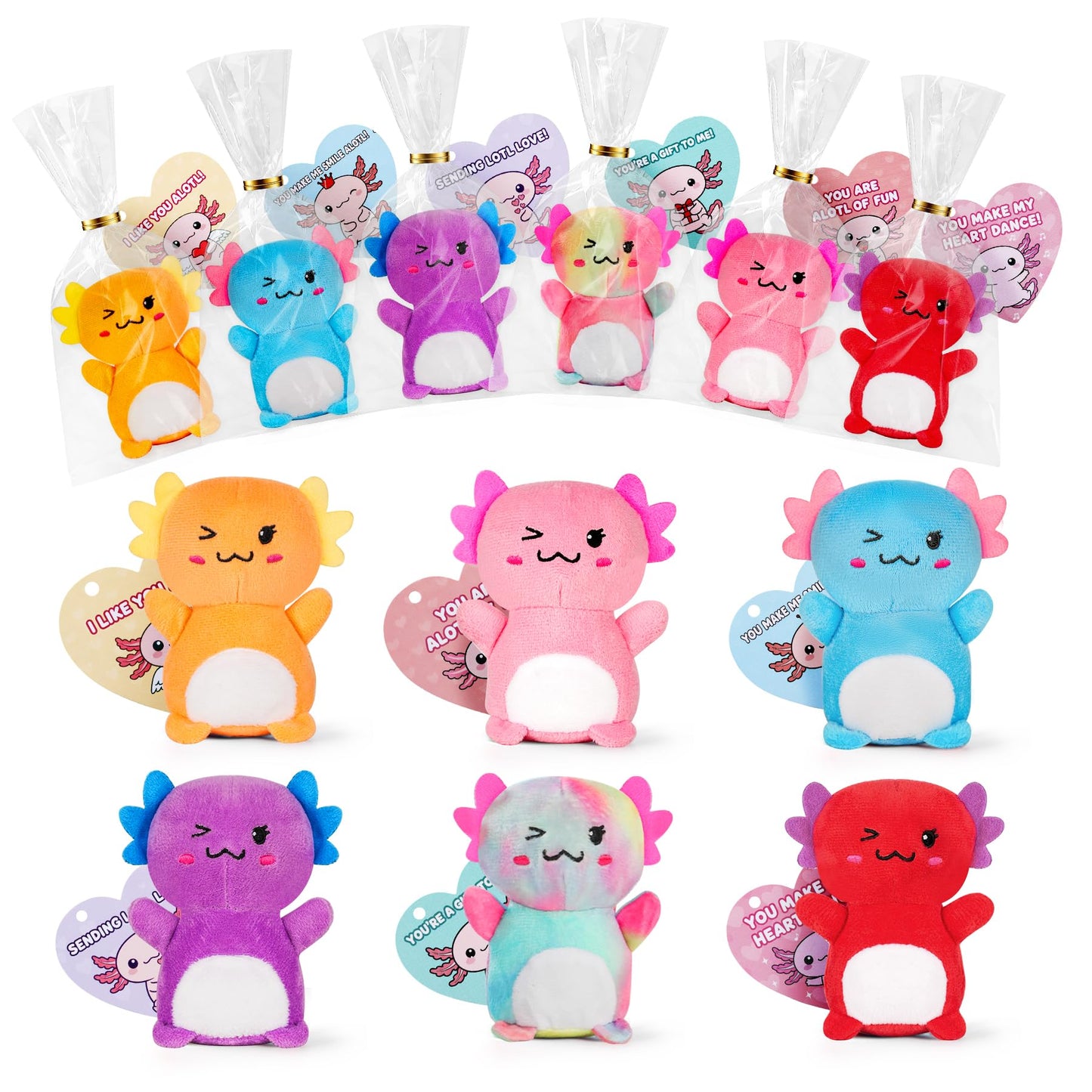 Rdogeia 12Pcs Valentines Day Axolotl Plush Toys for Kids – Cards & Mini Plush Set