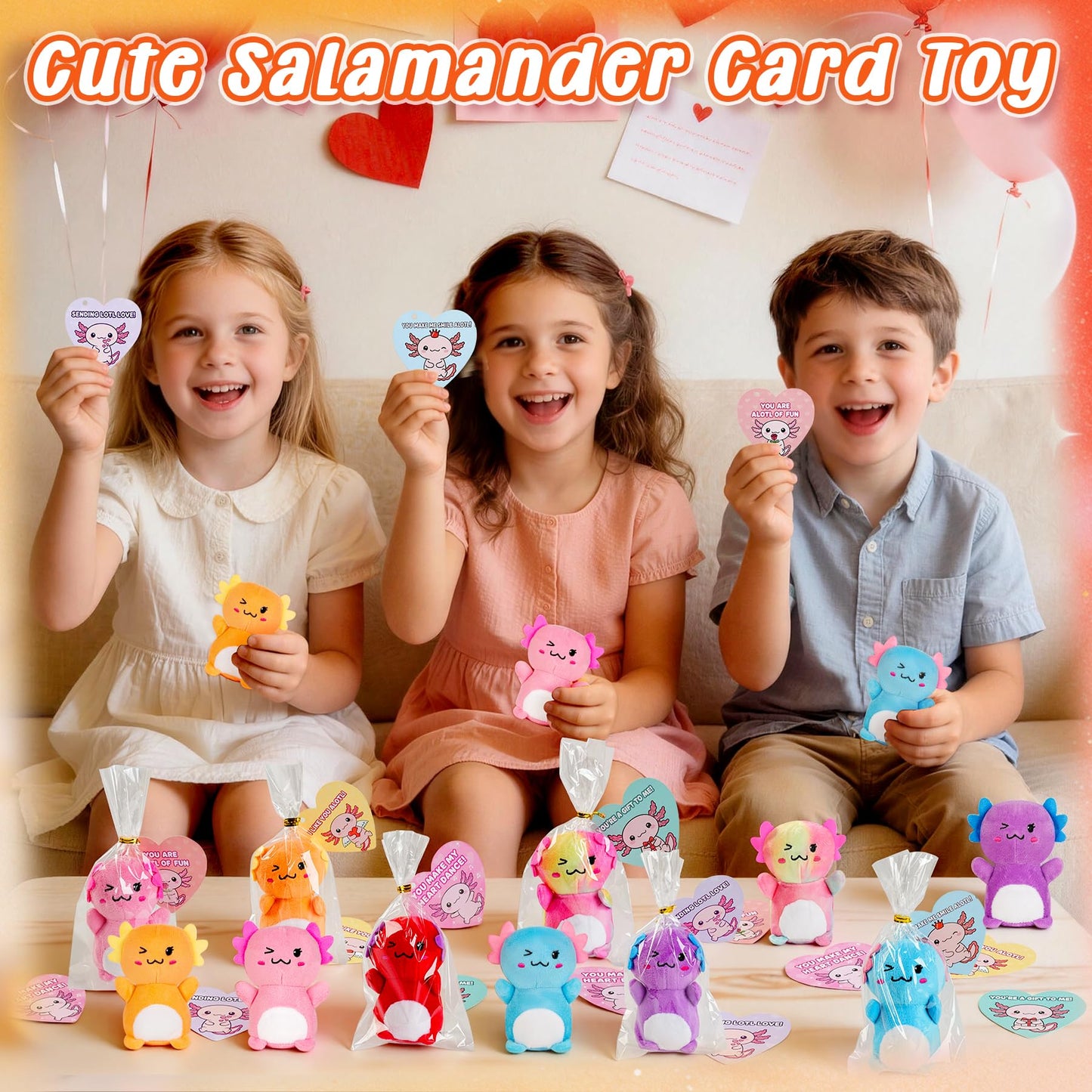 Rdogeia 12Pcs Valentines Day Axolotl Plush Toys for Kids – Cards & Mini Plush Set