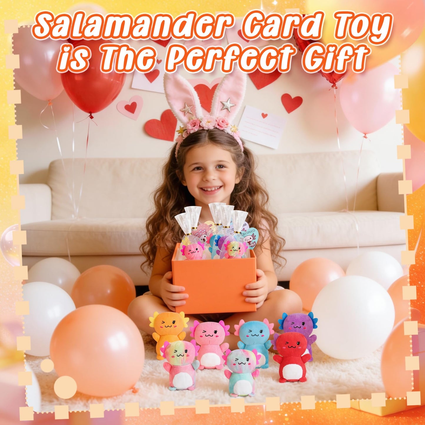 Rdogeia 12Pcs Valentines Day Axolotl Plush Toys for Kids – Cards & Mini Plush Set