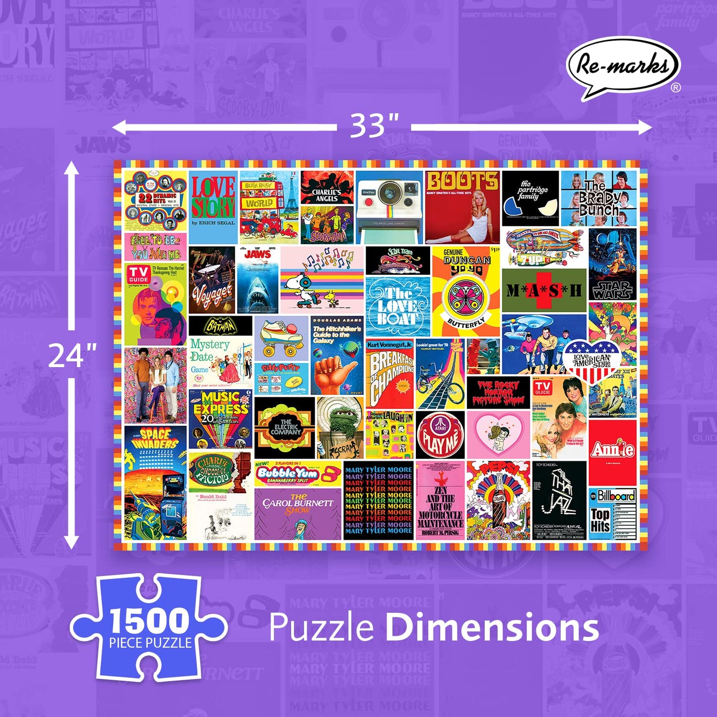 Re-Marks 1970s Pop Culture Puzzle – 1500 Pieces for All Ages | Made in USA