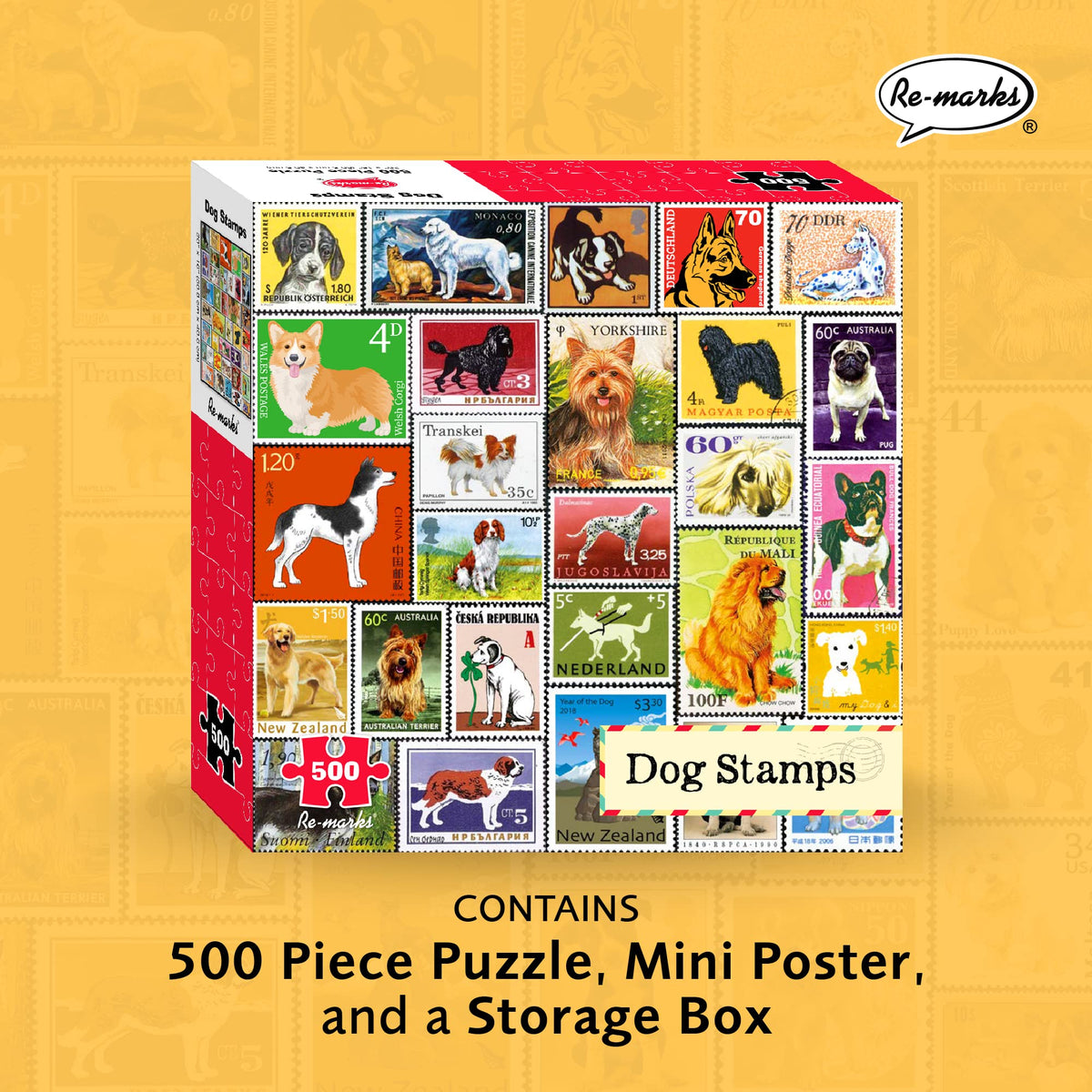 Re-marks Dog Postage-Stamp Collage Puzzle – 500-Piece Family Puzzle for All Ages