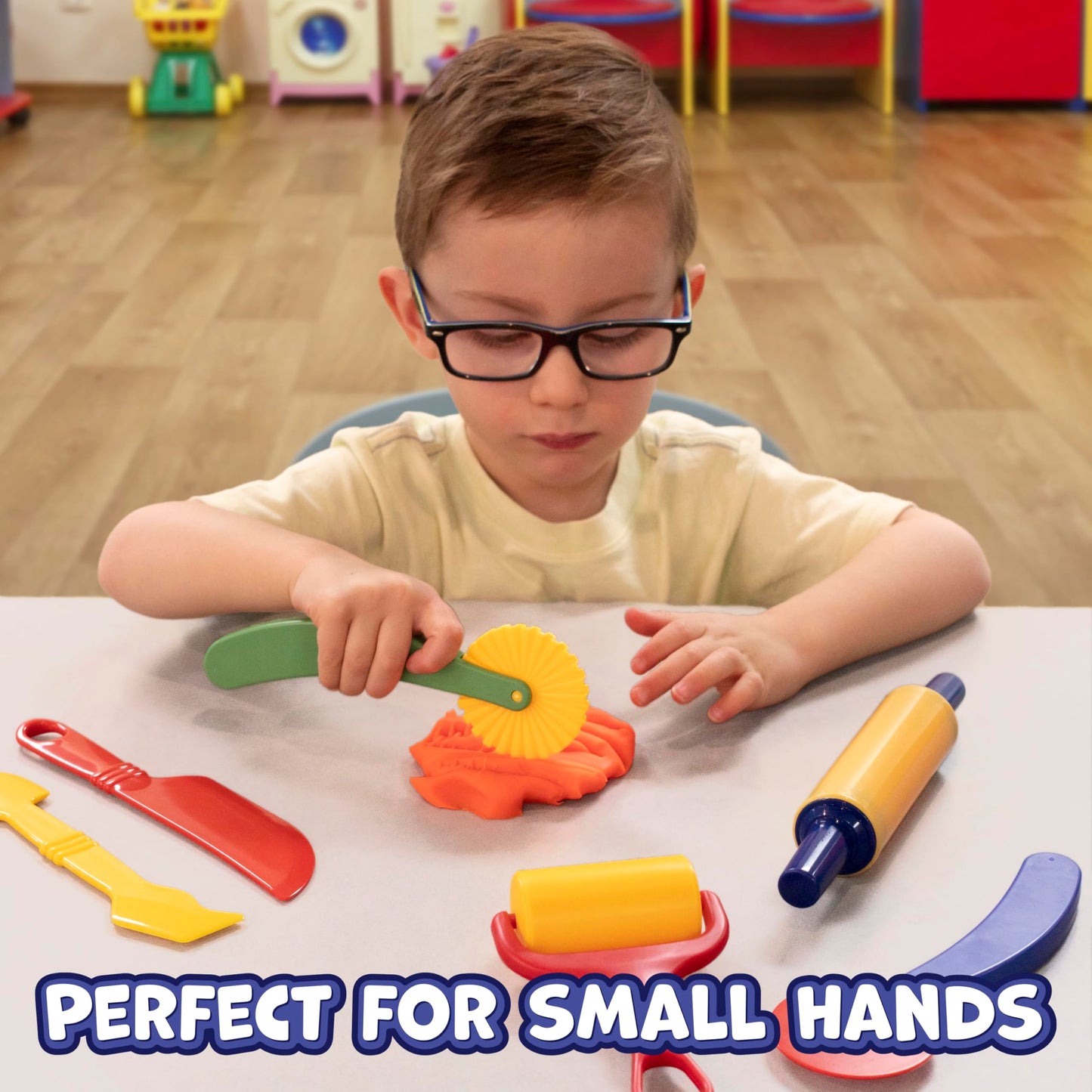 READY 2 LEARN Dough Tools Set (6) – Roll, Cut, Mold & Flatten for Toddler Crafts