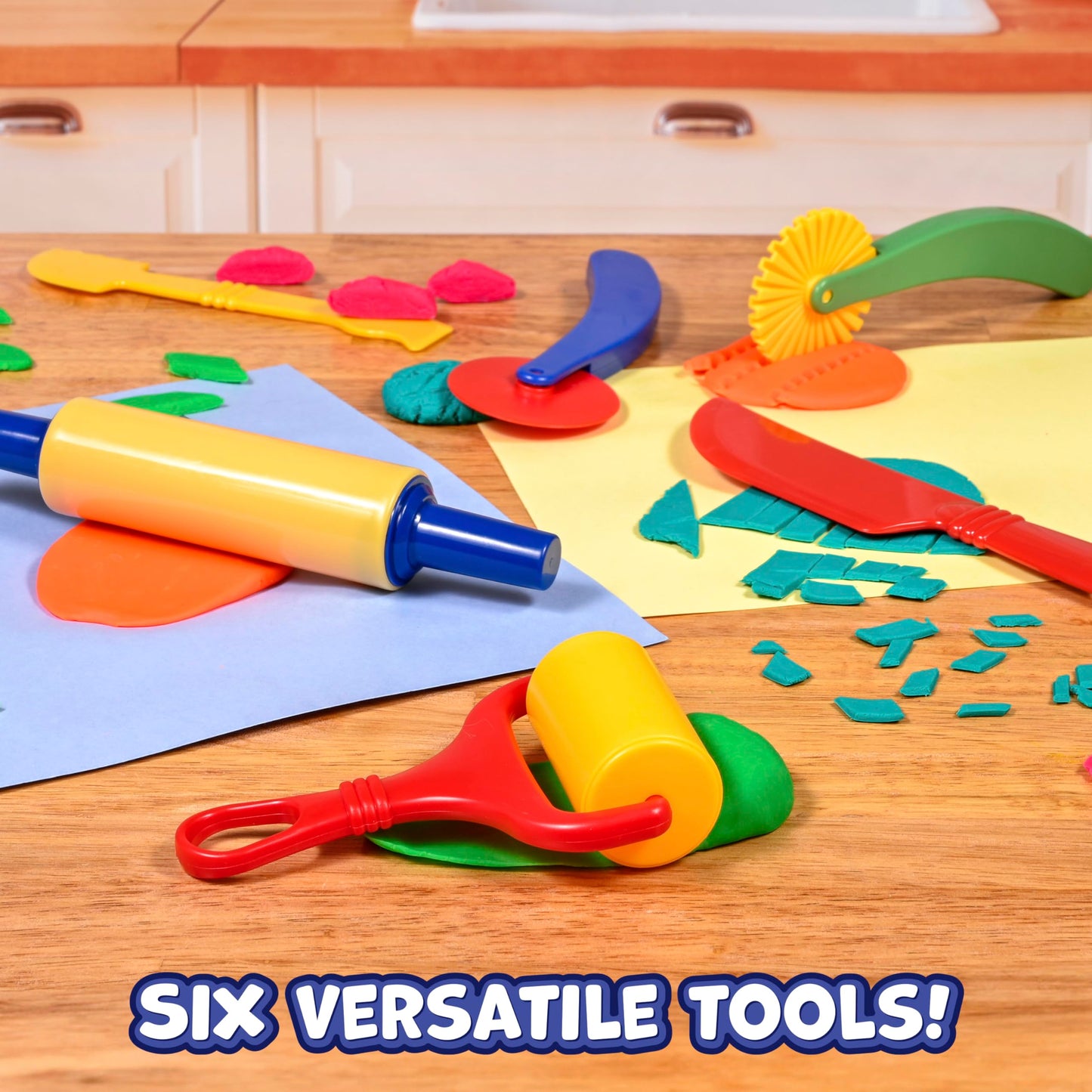 READY 2 LEARN Dough Tools Set (6) – Roll, Cut, Mold & Flatten for Toddler Crafts