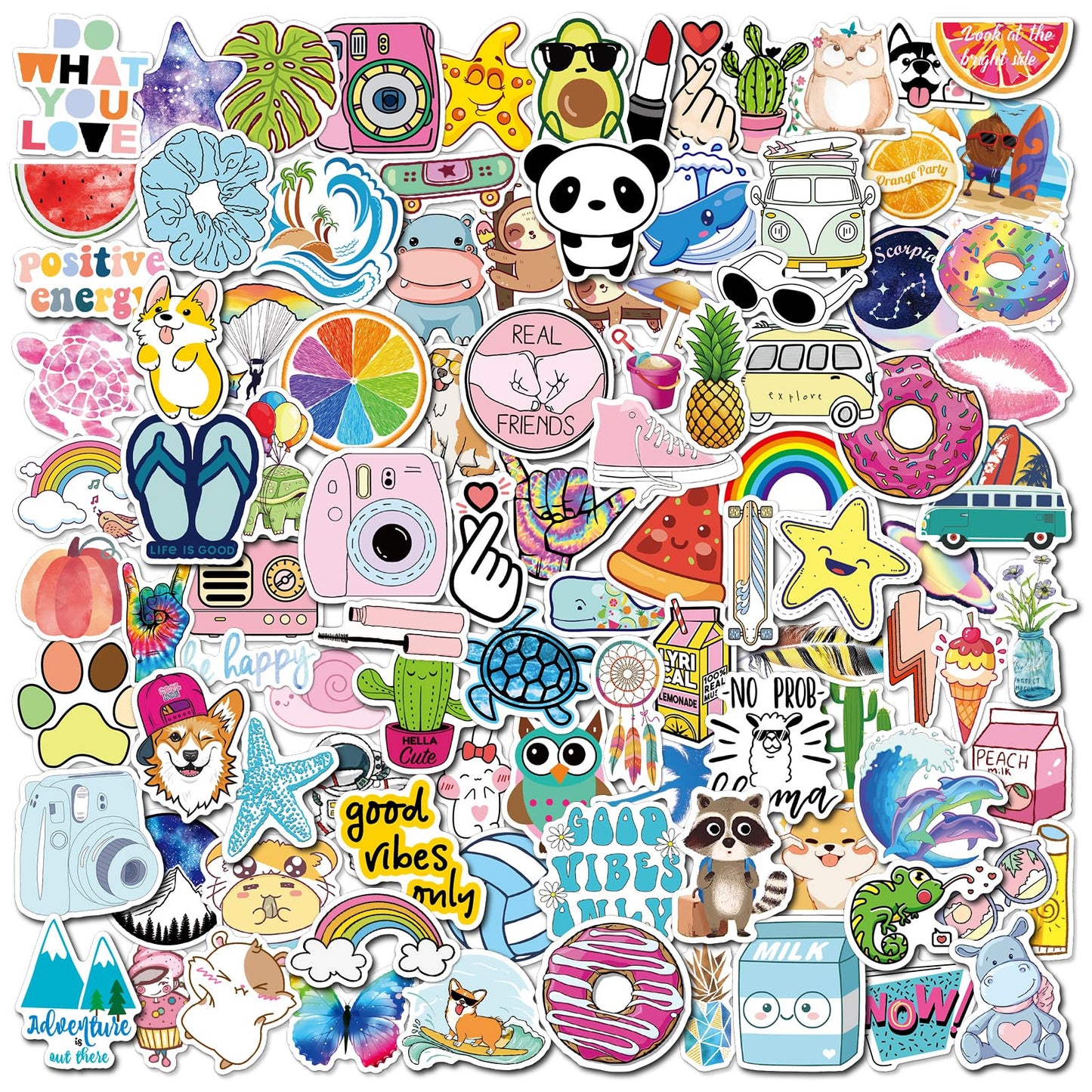 Reaeon 100 PCS Cute Water Bottle Stickers – Waterproof Vinyl for Laptops, Notebooks, Phones