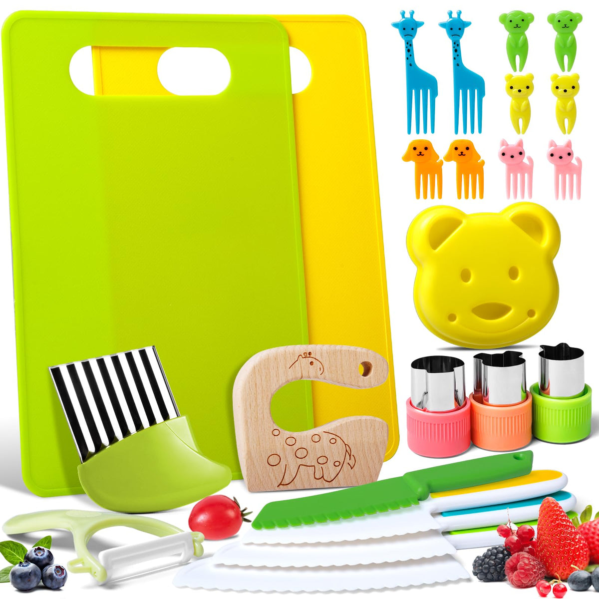 Reaeon 23-Pcs Kids Cooking Set – Safe Toddler Knife Kit with Cutting Boards & Accessories