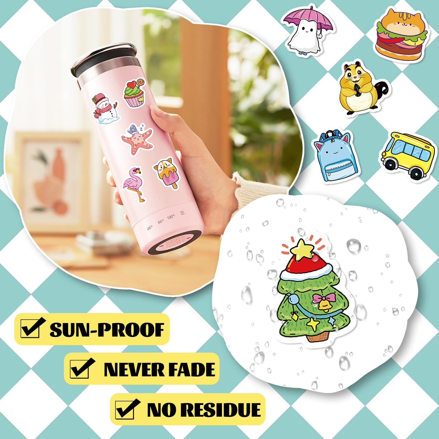 Reaeon 200 PCS Water Bottle Stickers – Waterproof Vinyl for Laptops, Bottles, Skateboards, Guitars