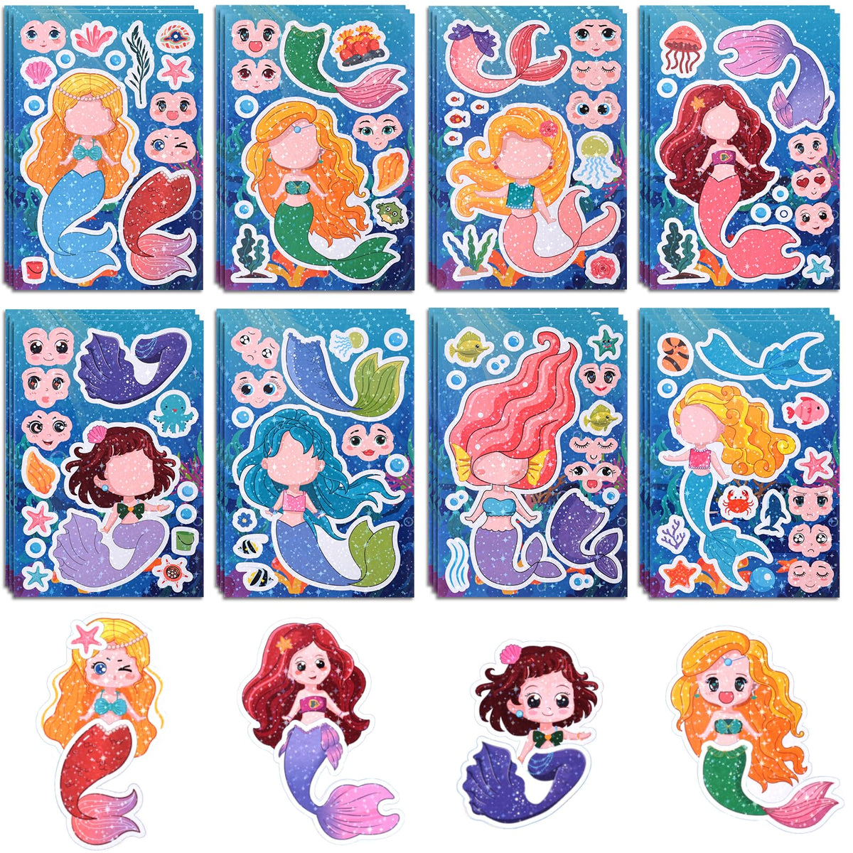 Reaeon 24 Mermaid Stickers Set – Mix & Match Creative Kids Crafts (8.27in × 5.9in)