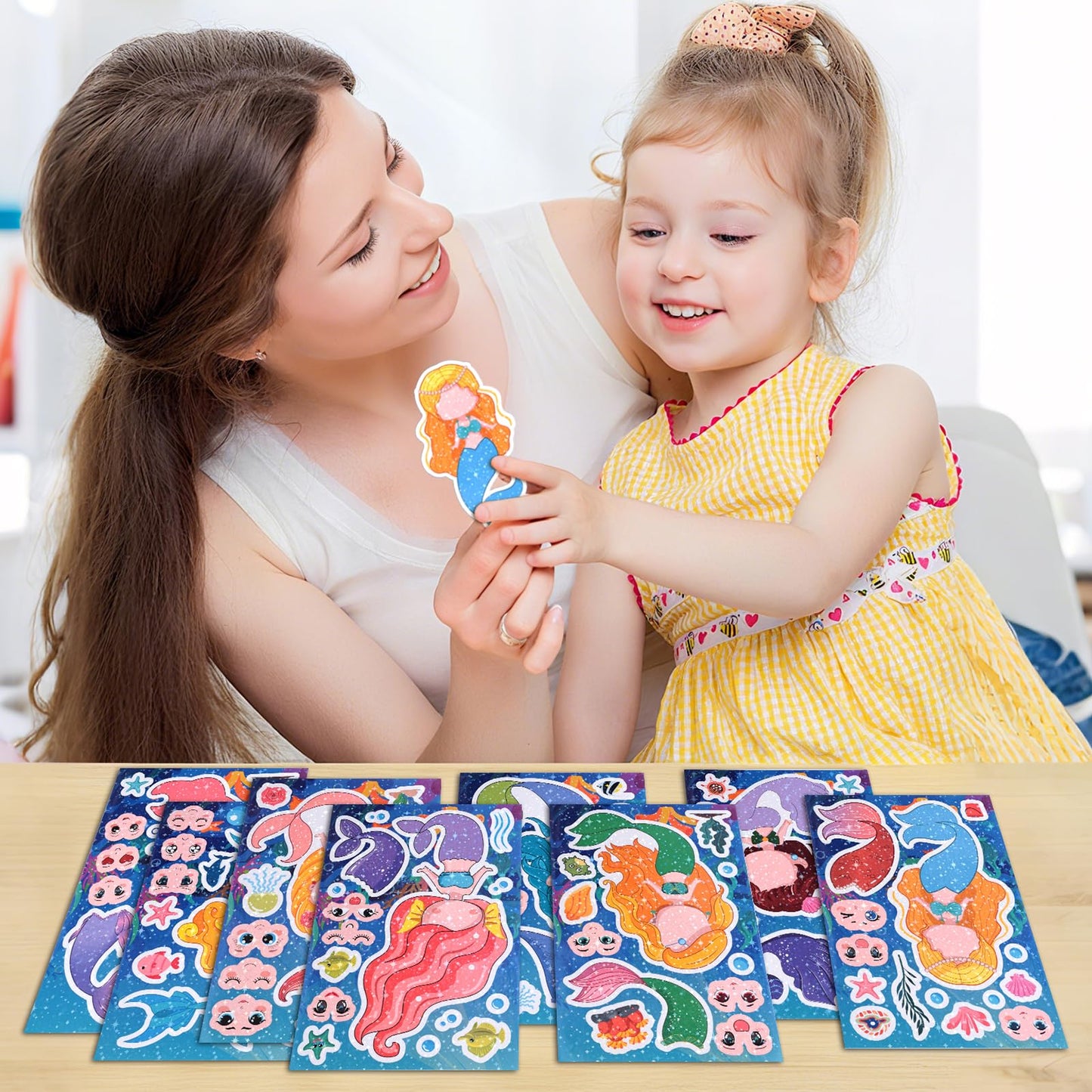 Reaeon 24 Mermaid Stickers Set – Mix & Match Creative Kids Crafts (8.27in × 5.9in)