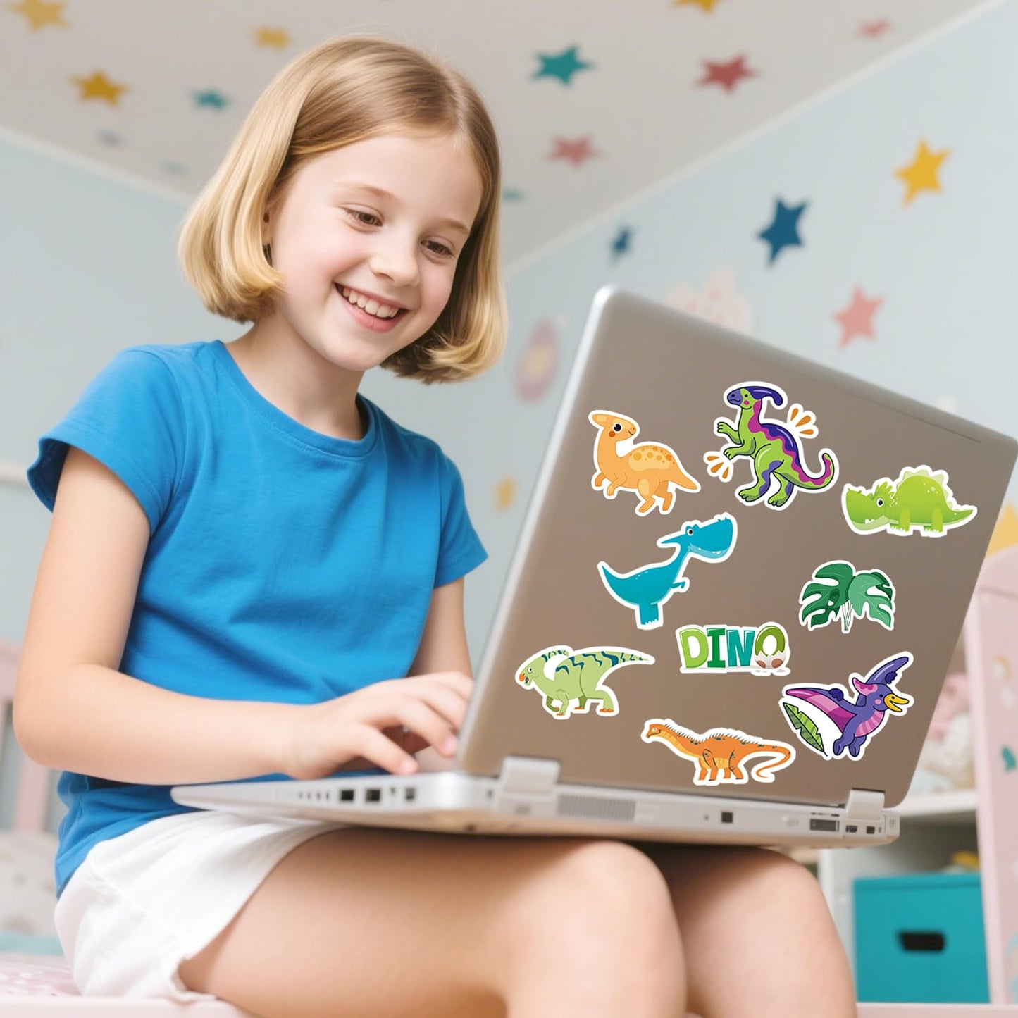 Reaeon 100 PC Cute Dinosaur Stickers for Kids – Waterproof Vinyl for Water Bottles and Laptops