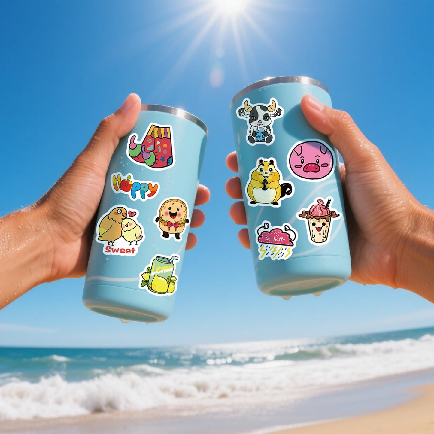 Reaeon 200 PCS Water Bottle Stickers – Waterproof Vinyl for Laptops, Bottles, Skateboards, Guitars