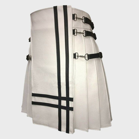 WHITE REAL LEATHER GLADIATOR KILT