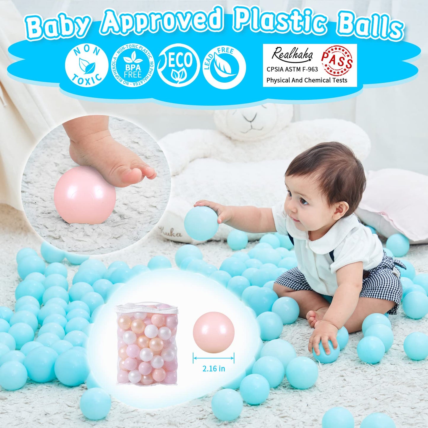 Realhaha Ball Pit Balls – 100 Pink & White Play Balls for Babies, Toddlers, Play Tents, Pools