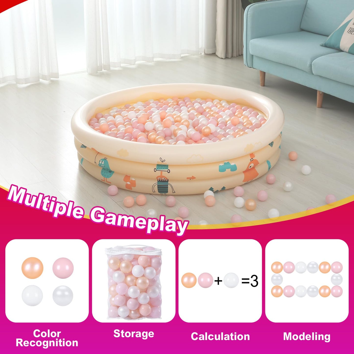 Realhaha Ball Pit Balls – 100 Pink & White Play Balls for Babies, Toddlers, Play Tents, Pools