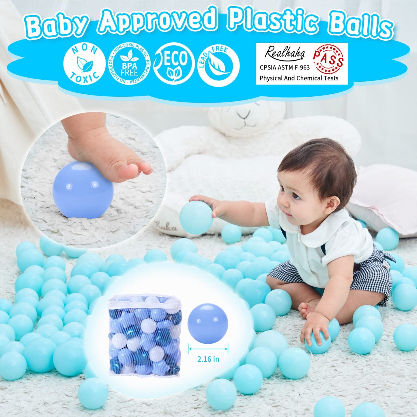 Realhaha Ball Pit Balls 100 PCS – Star Shapes in Pearl Blue & White