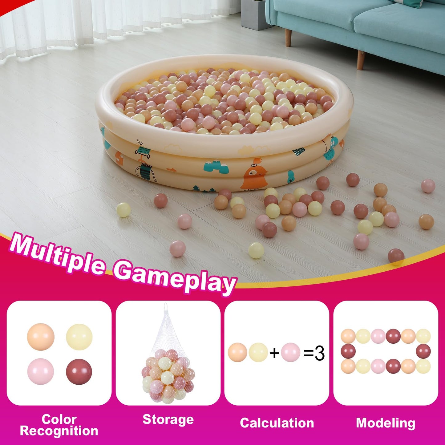 Realhaha Ball Pit Balls – 100 Safe Play Balls for Babies & Kids (Pink & Yellow)