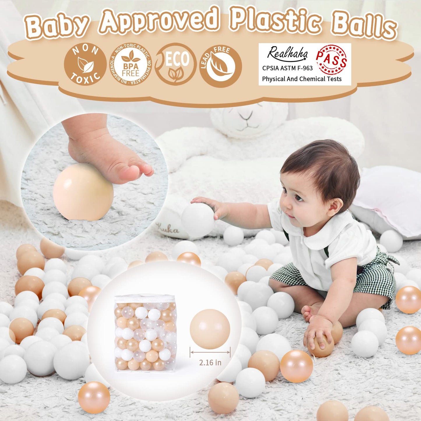 Realhaha Ball Pit Balls – 100 Pack, 2.16-inch Crush-Proof Plastic Balls for Babies and Toddlers