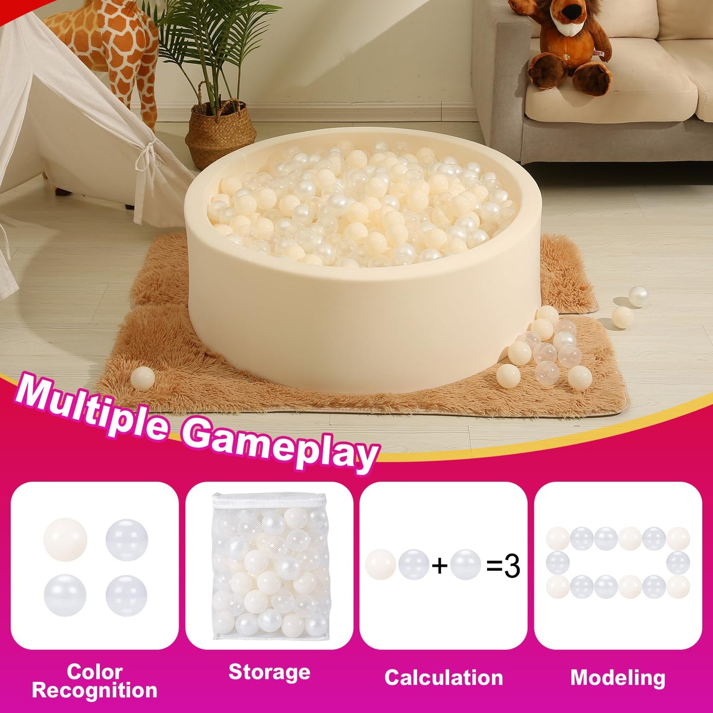 Realhaha Ball Pit Balls – 100 Safe Plastic Balls for Baby Play (Beige)