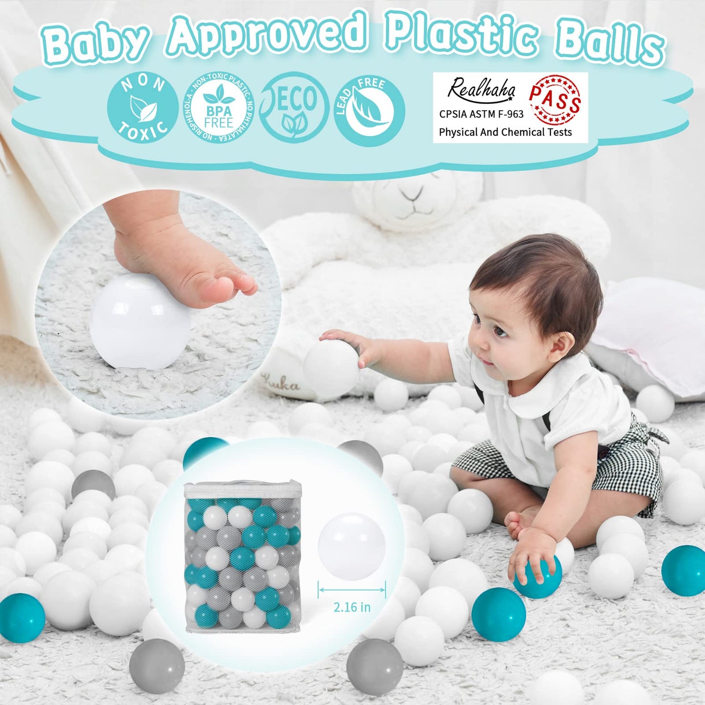 Realhaha Ball Pit Balls 100-Pack – Safe 2.16-inch Plastic Play Balls for Babies & Kids