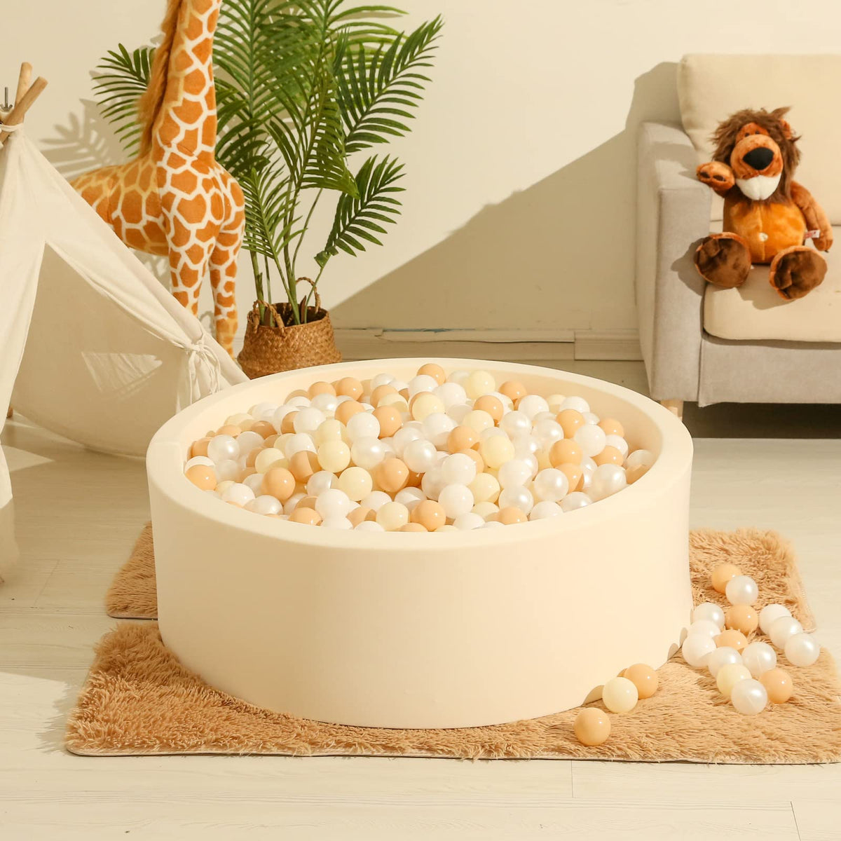 Realhaha Ball Pit Balls – 50 Safe Plastic Play Balls for Babies & Kids (Milktea Beige, Pearl White)