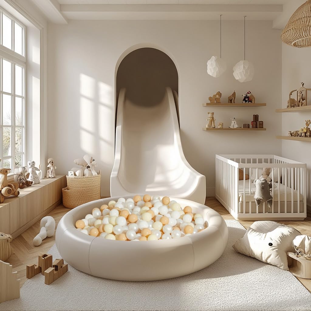 Realhaha Ball Pit Balls – 50 Safe Plastic Play Balls for Babies & Kids (Milktea Beige, Pearl White)