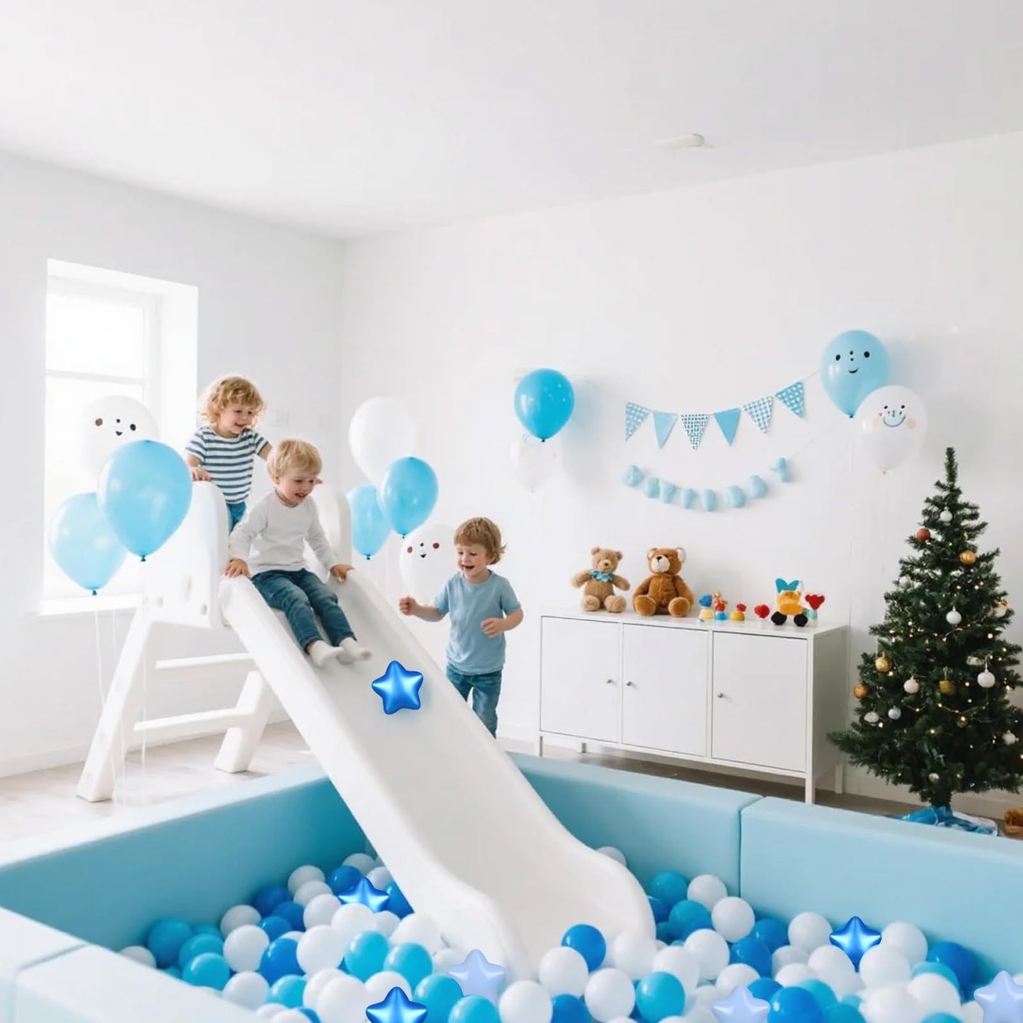 Realhaha Ball Pit Balls 100 PCS – Star Shapes in Pearl Blue & White