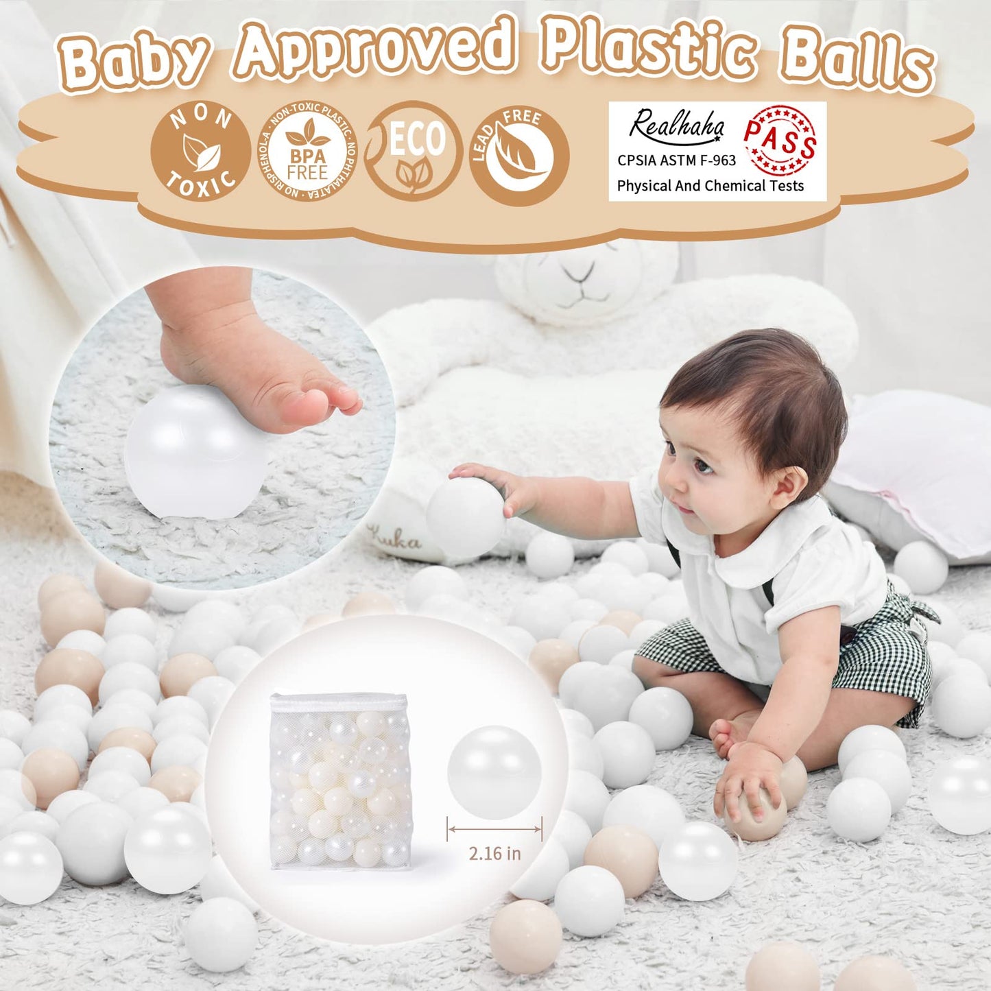 Realhaha Ball Pit Balls – 100 Safe Plastic Balls for Baby Play (Beige)
