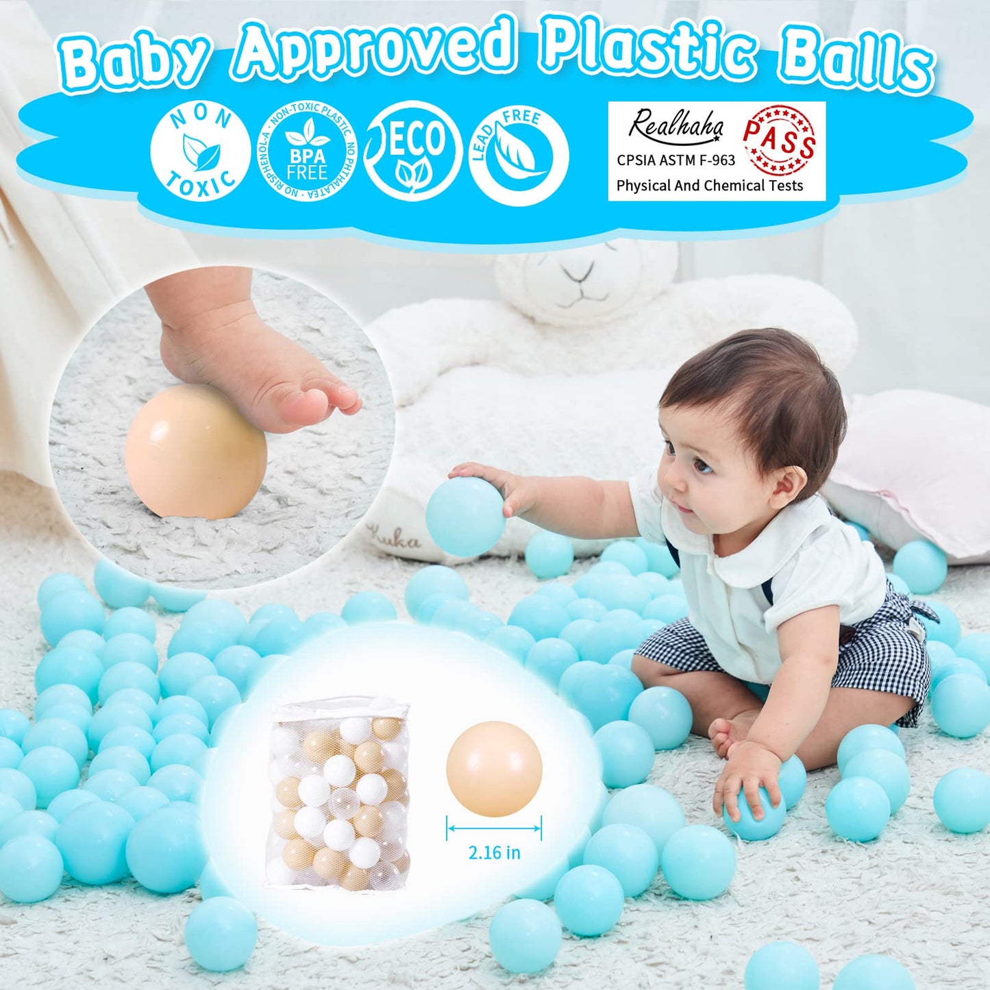 Realhaha Ball Pit Balls – 100 Safe Play Balls for Ball Pits (Milktea White)