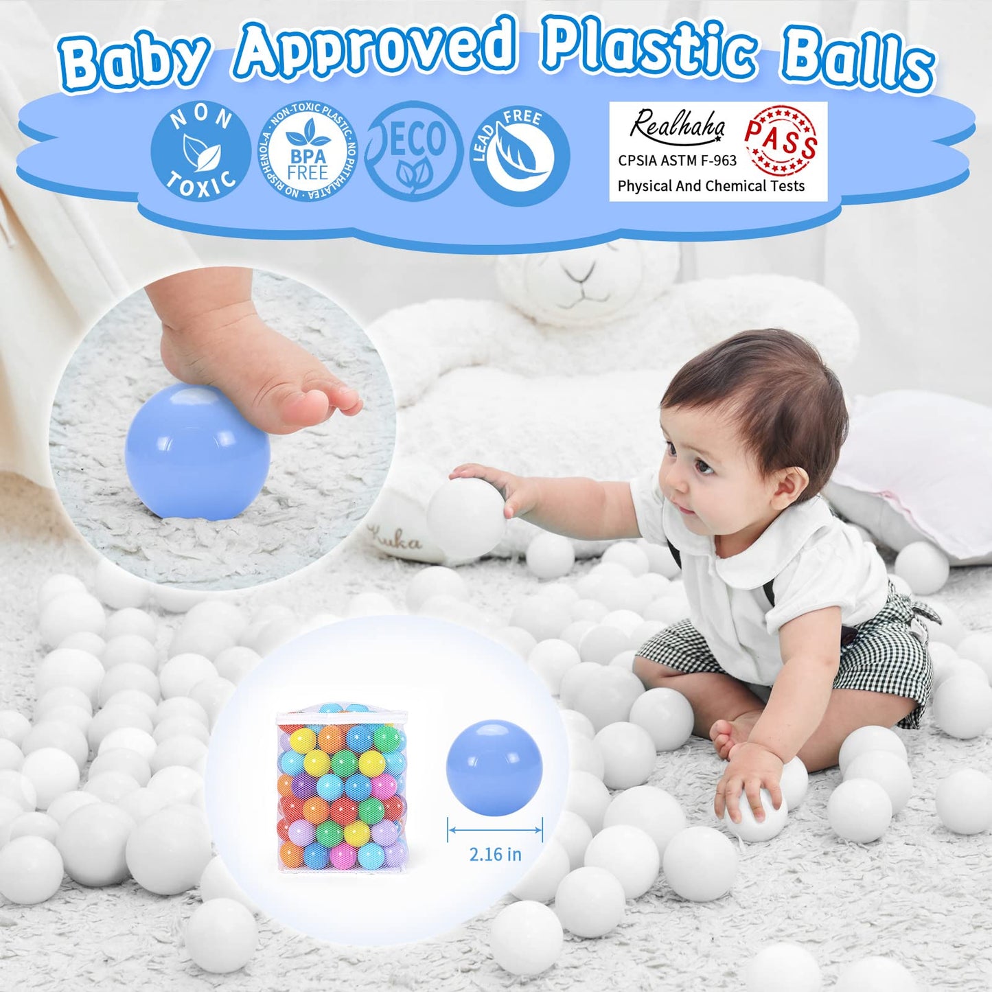 Realhaha Ball Pit Balls – 100 Safe 2.16-inch Plastic Balls for Babies, Toddlers & Kids