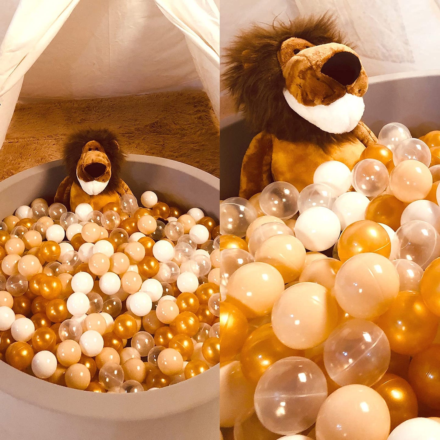 Realhaha Ball Pit Balls – 100 Safe Plastic Play Balls (Gold Milktea White)