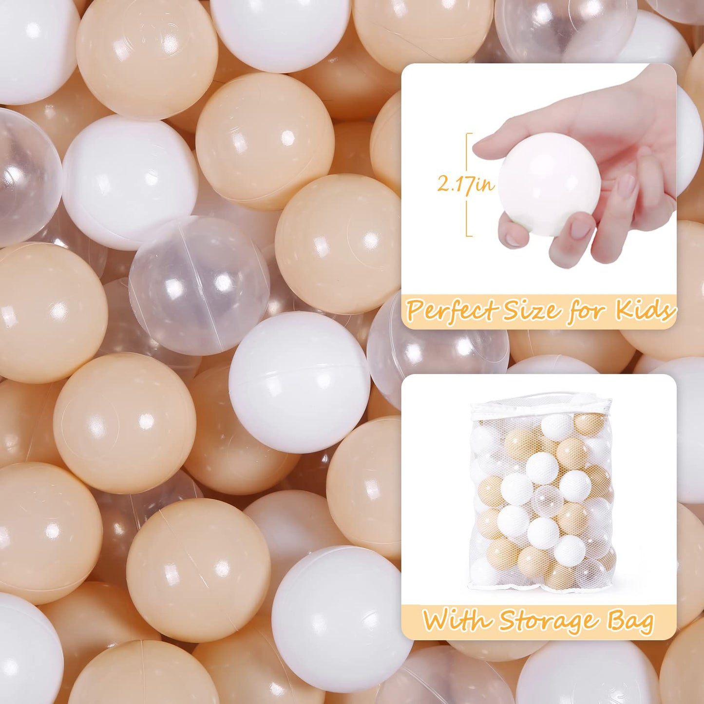 Realhaha Ball Pit Balls – 100 Safe Play Balls for Ball Pits (Milktea White)
