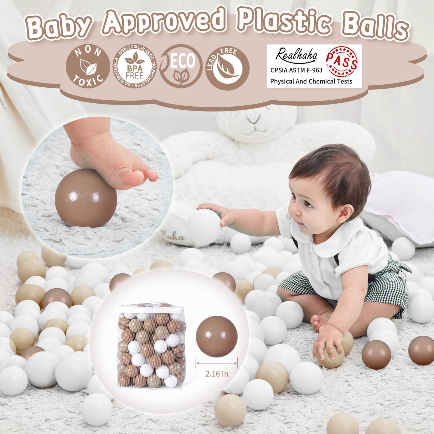 Realhaha Ball Pit Balls – 100 Safe 2.16 in Plastic Balls for Baby, Toddlers, Play Tents & Pools