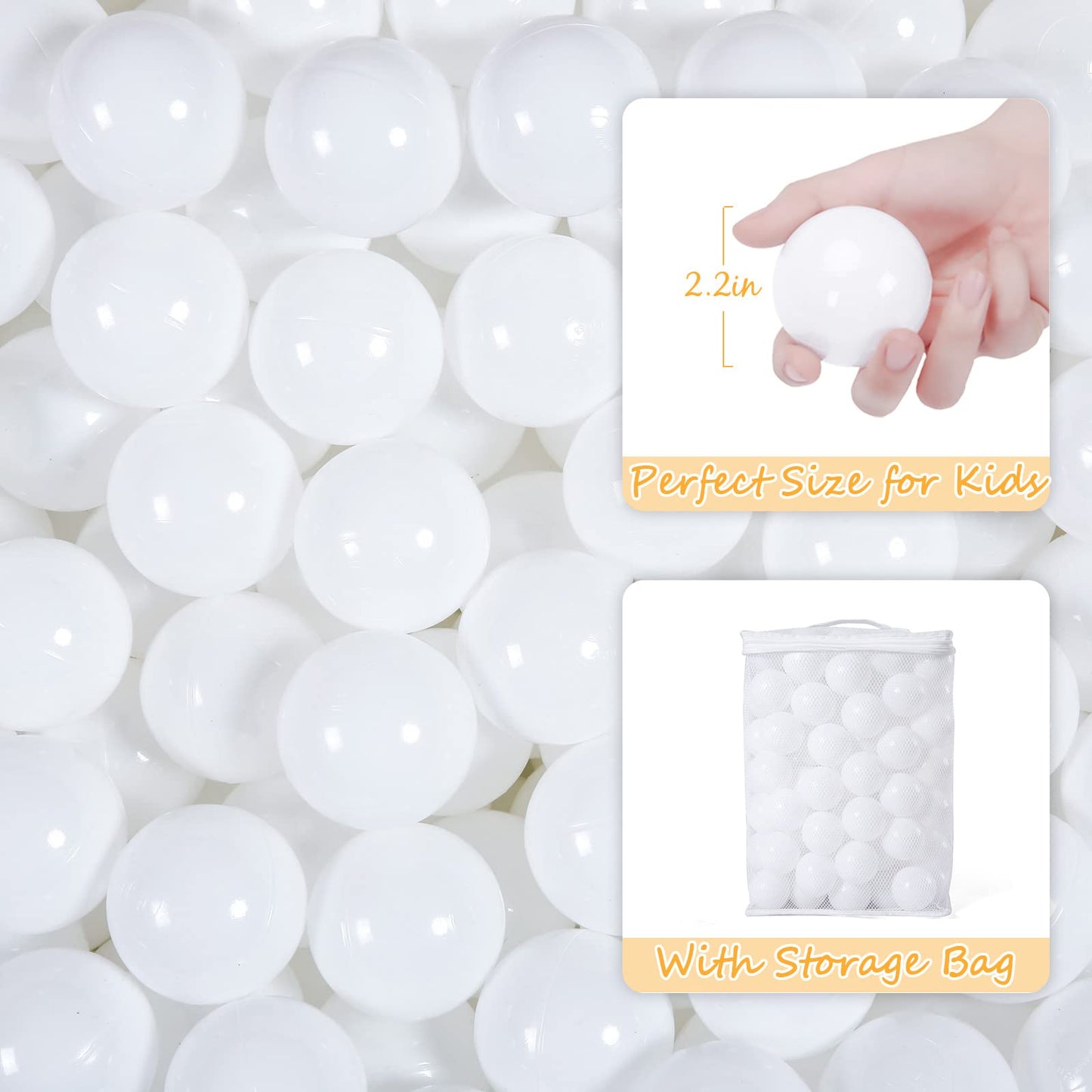 Realhaha Ball Pit Balls – 100 Safe 2.16in Play Balls for Pits, Tents & Pools | White