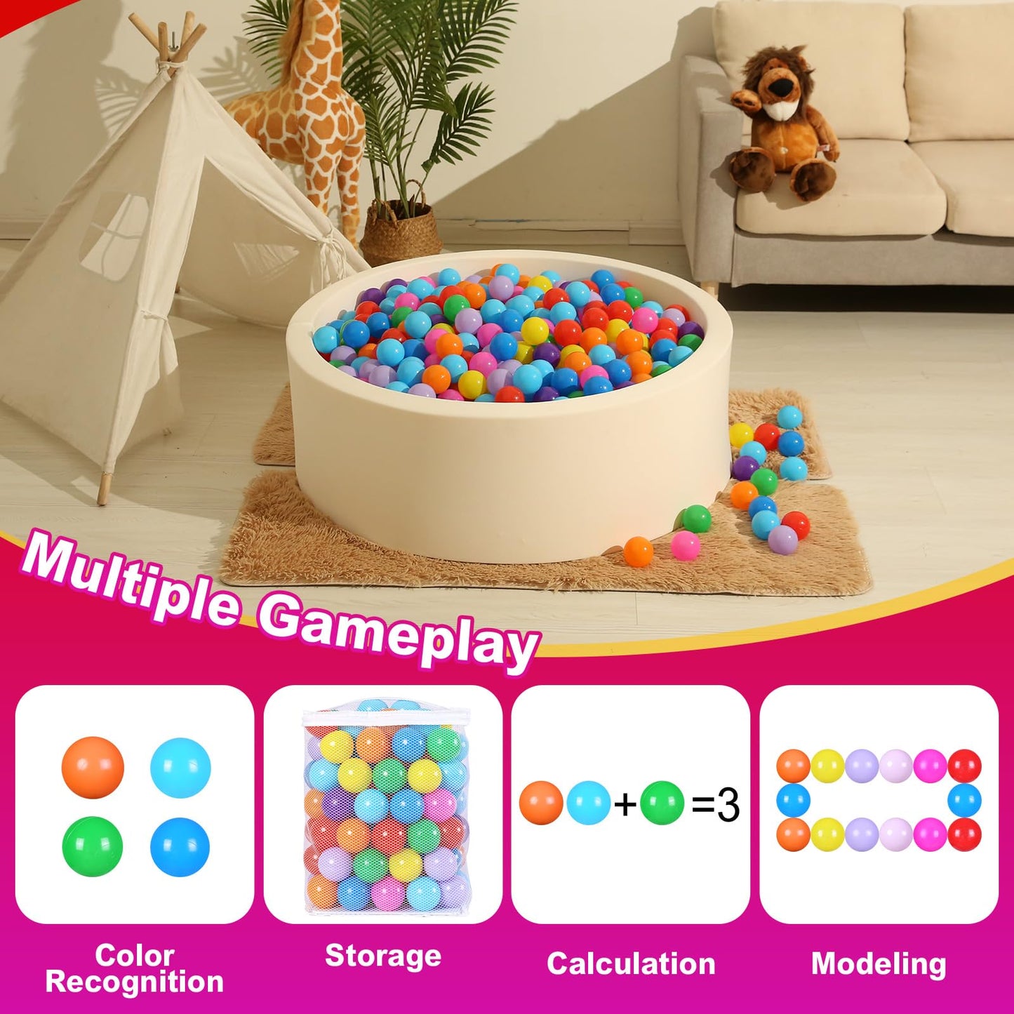 Realhaha Ball Pit Balls – 100 Safe 2.16-inch Plastic Balls for Babies, Toddlers & Kids